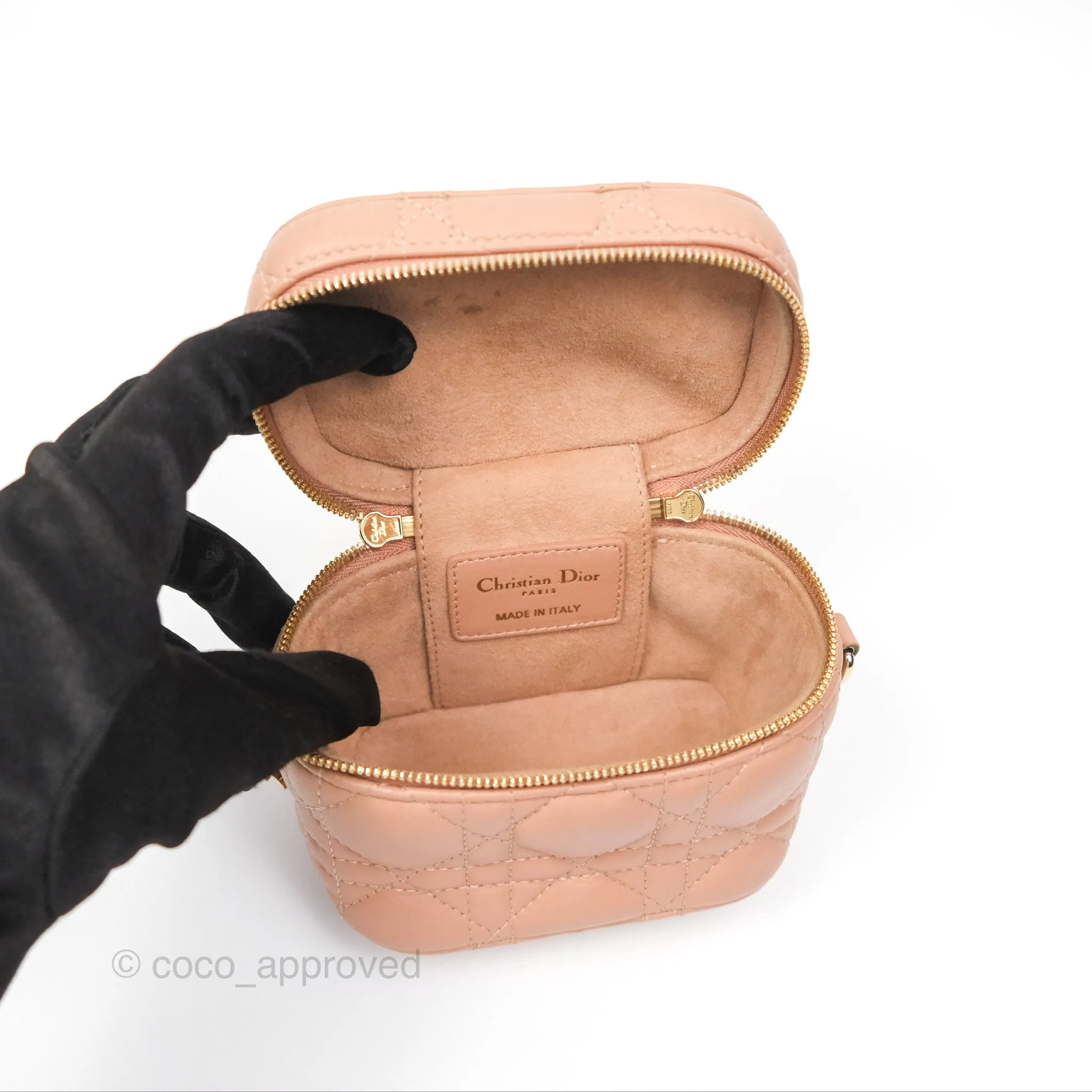 Christian Dior Micro Lady Dior Vanity Case Rose Des Vents Cannage Lambskin