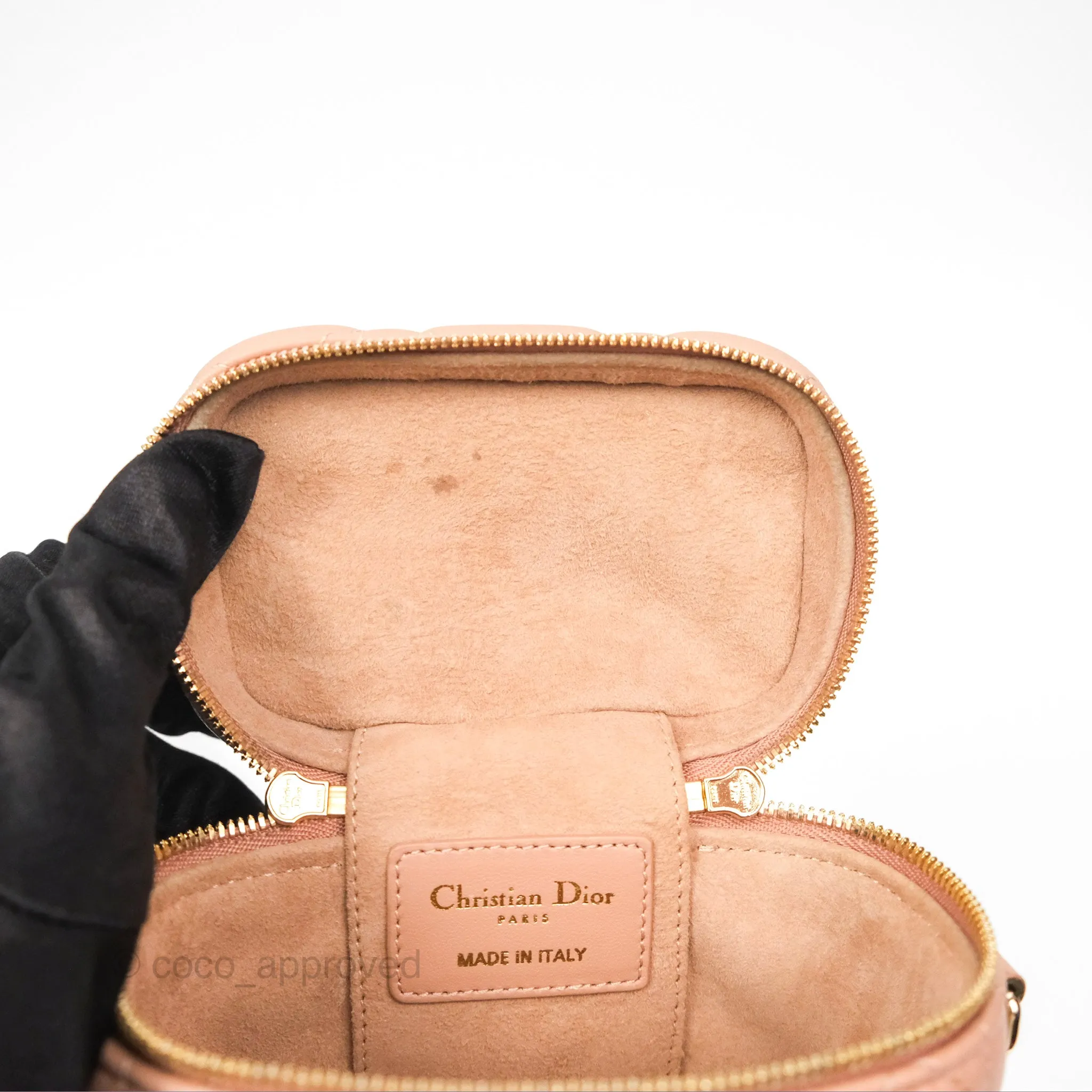 Christian Dior Micro Lady Dior Vanity Case Rose Des Vents Cannage Lambskin