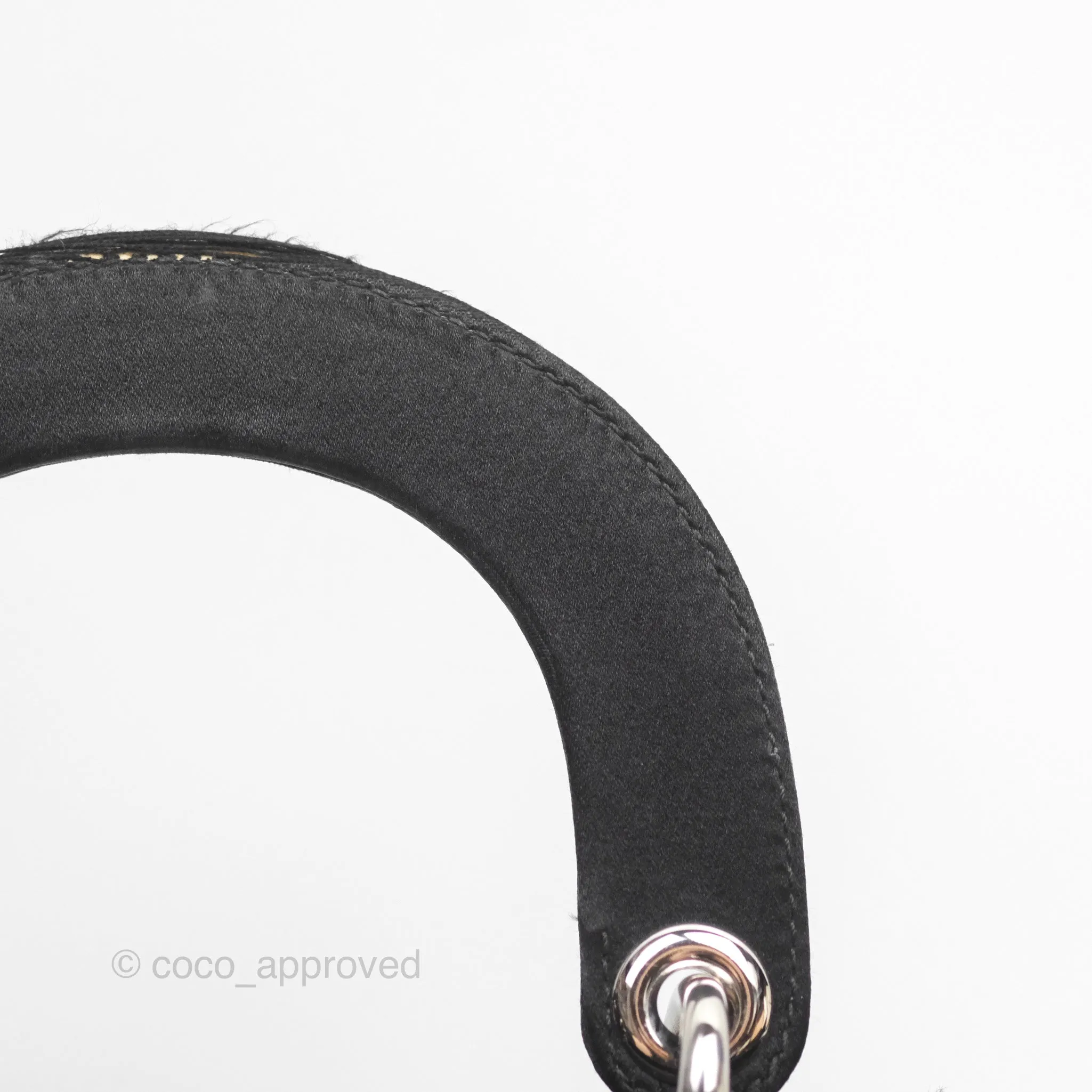 Christian Dior Mini Lady Dior Bag Black Strass Cannage Satin Silver Hardware