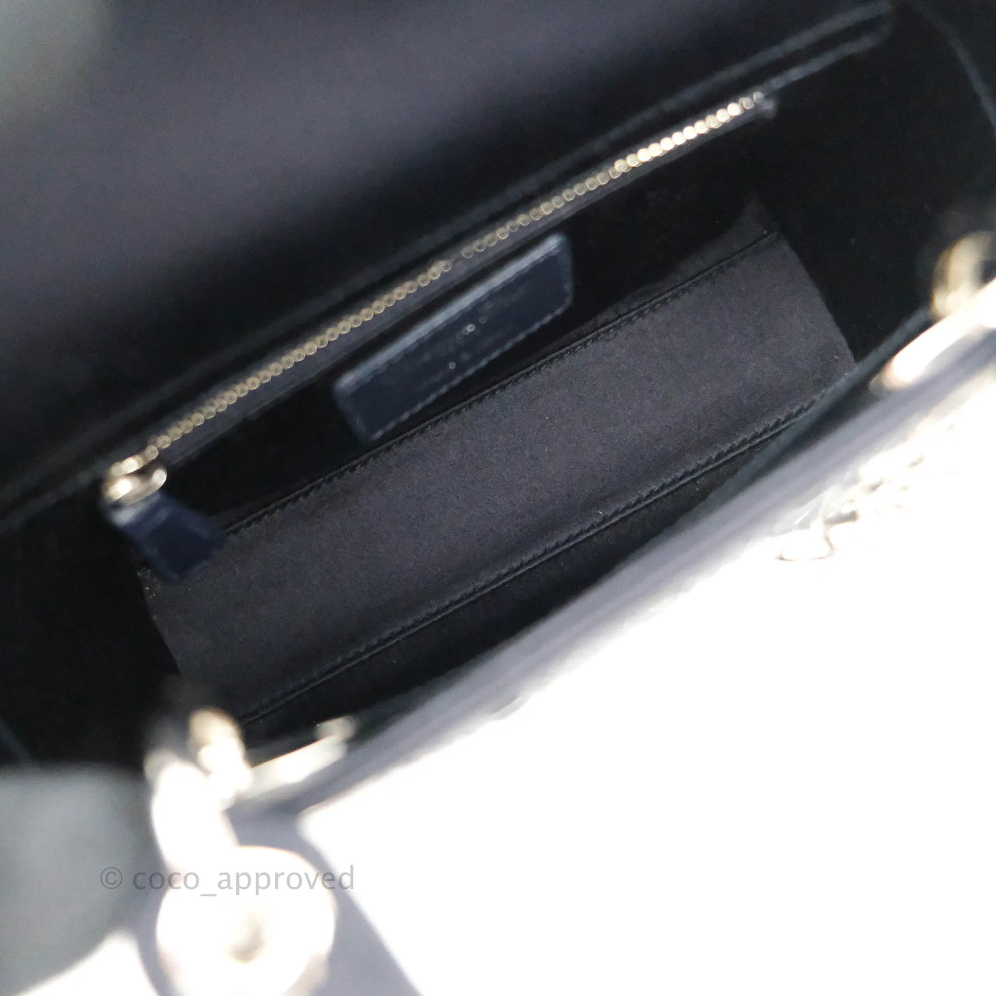 Christian Dior Mini Lady Dior Bag Black Strass Cannage Satin Silver Hardware