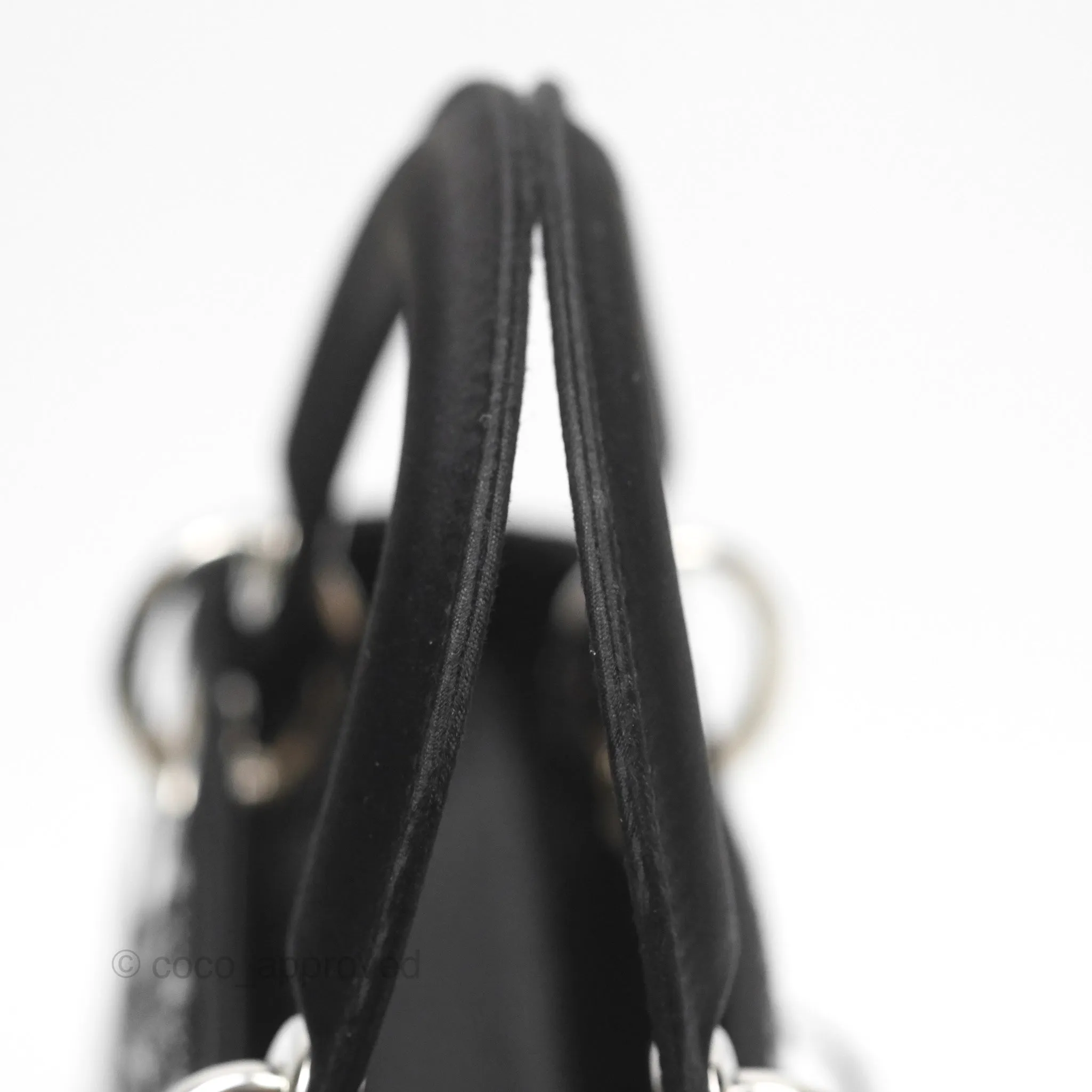 Christian Dior Mini Lady Dior Bag Black Strass Cannage Satin Silver Hardware