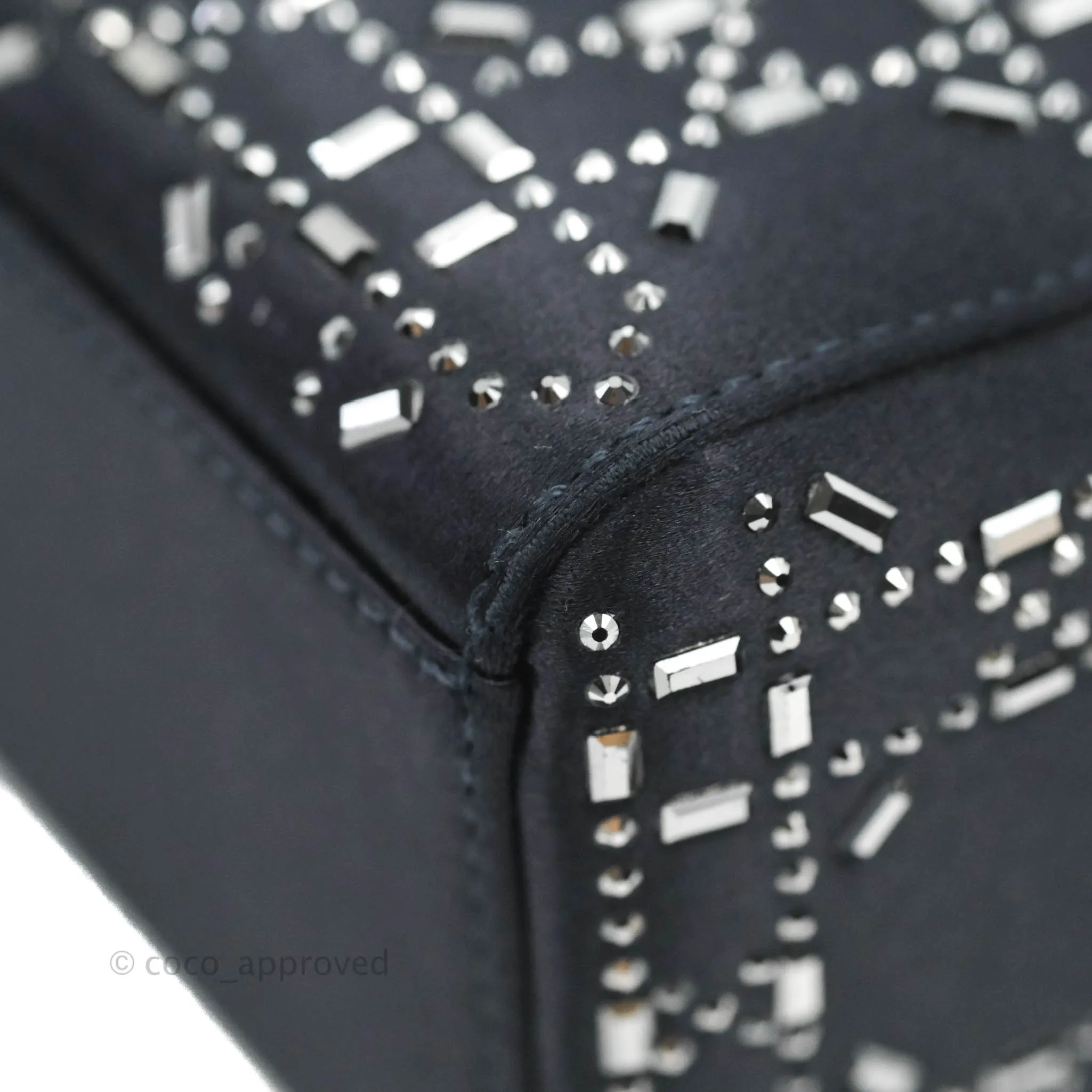Christian Dior Mini Lady Dior Bag Black Strass Cannage Satin Silver Hardware