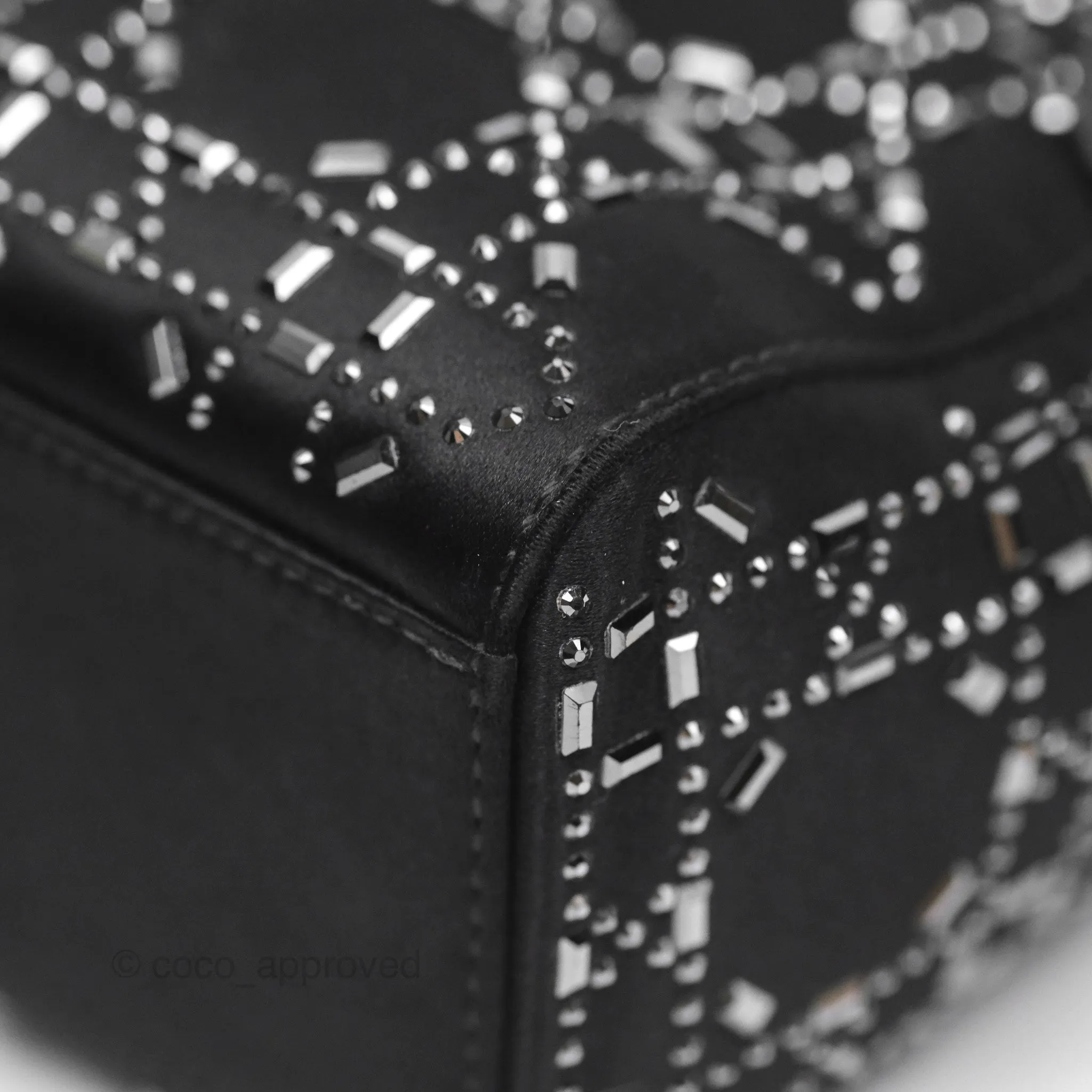 Christian Dior Mini Lady Dior Bag Black Strass Cannage Satin Silver Hardware