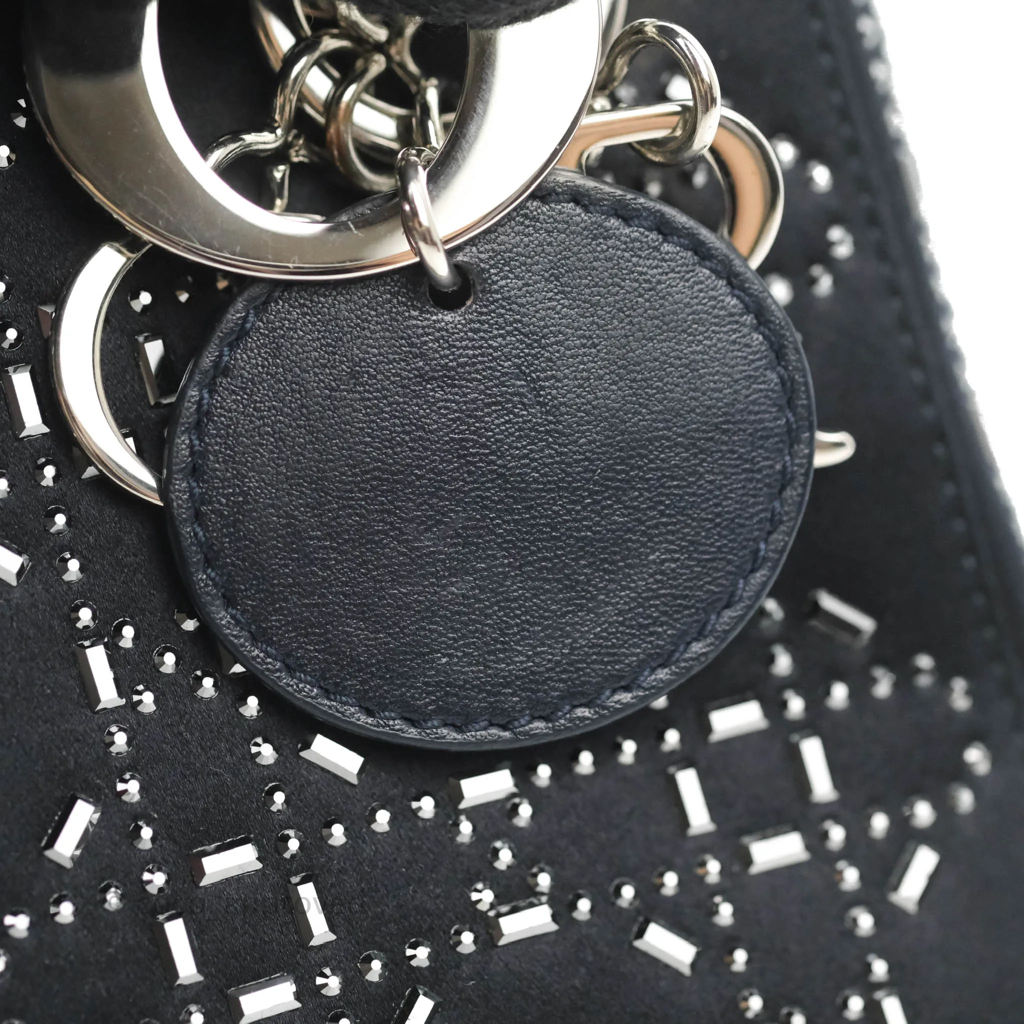 Christian Dior Mini Lady Dior Bag Black Strass Cannage Satin Silver Hardware