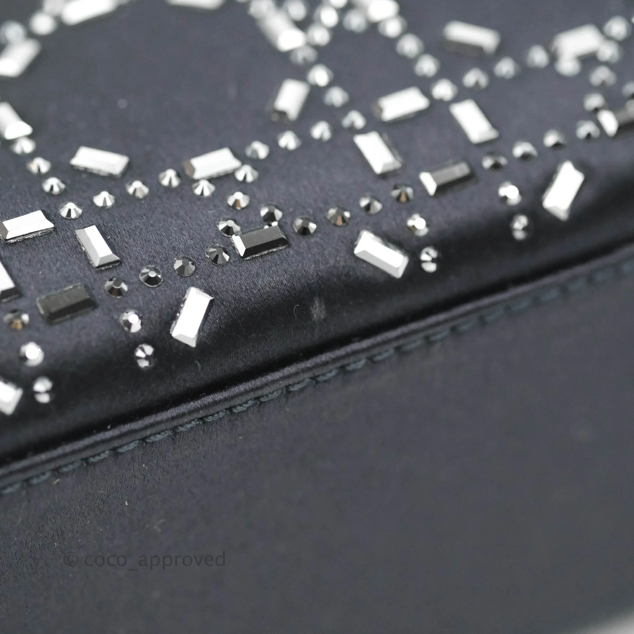 Christian Dior Mini Lady Dior Bag Black Strass Cannage Satin Silver Hardware