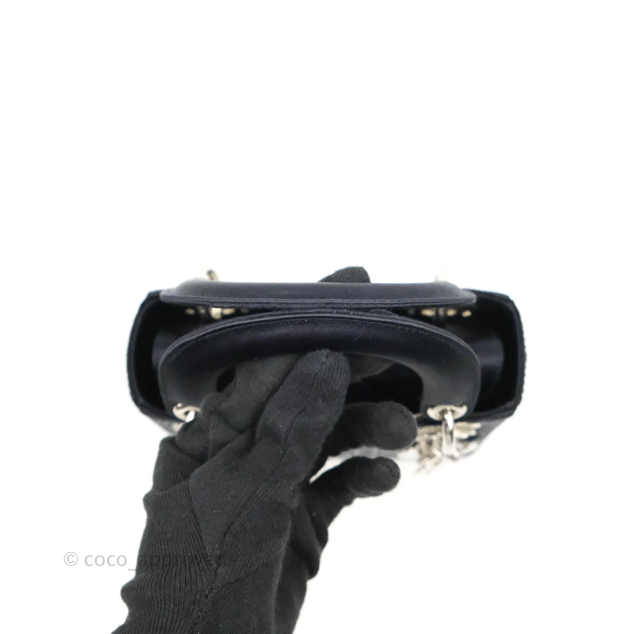 Christian Dior Mini Lady Dior Bag Black Strass Cannage Satin Silver Hardware
