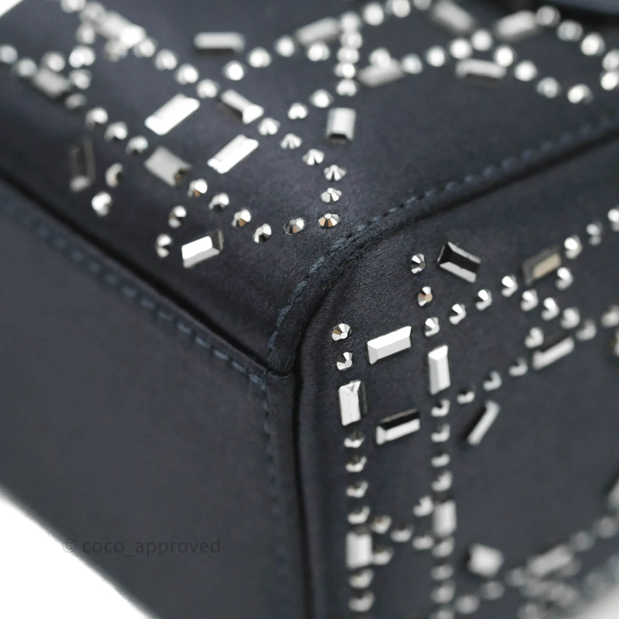 Christian Dior Mini Lady Dior Bag Black Strass Cannage Satin Silver Hardware