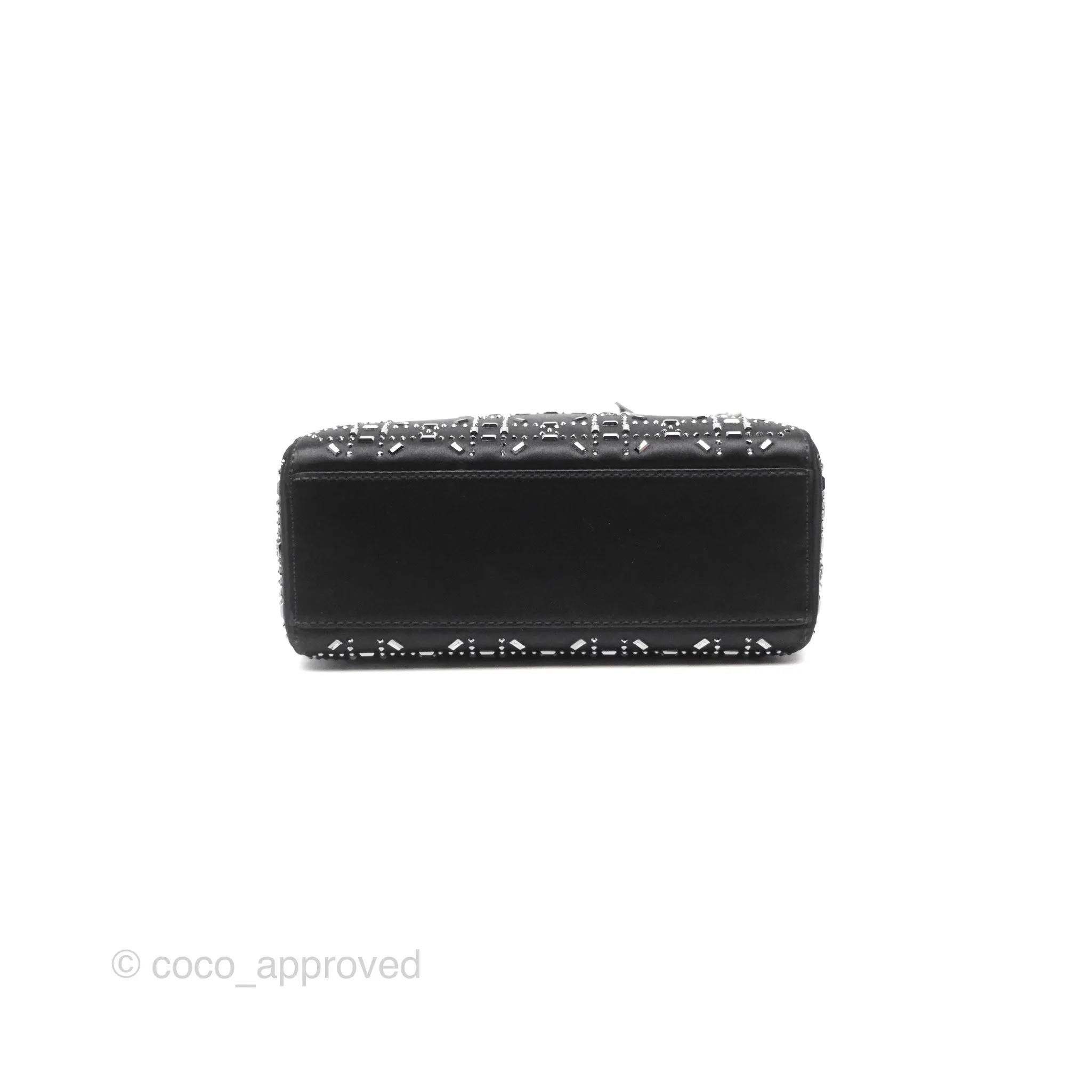 Christian Dior Mini Lady Dior Bag Black Strass Cannage Satin Silver Hardware