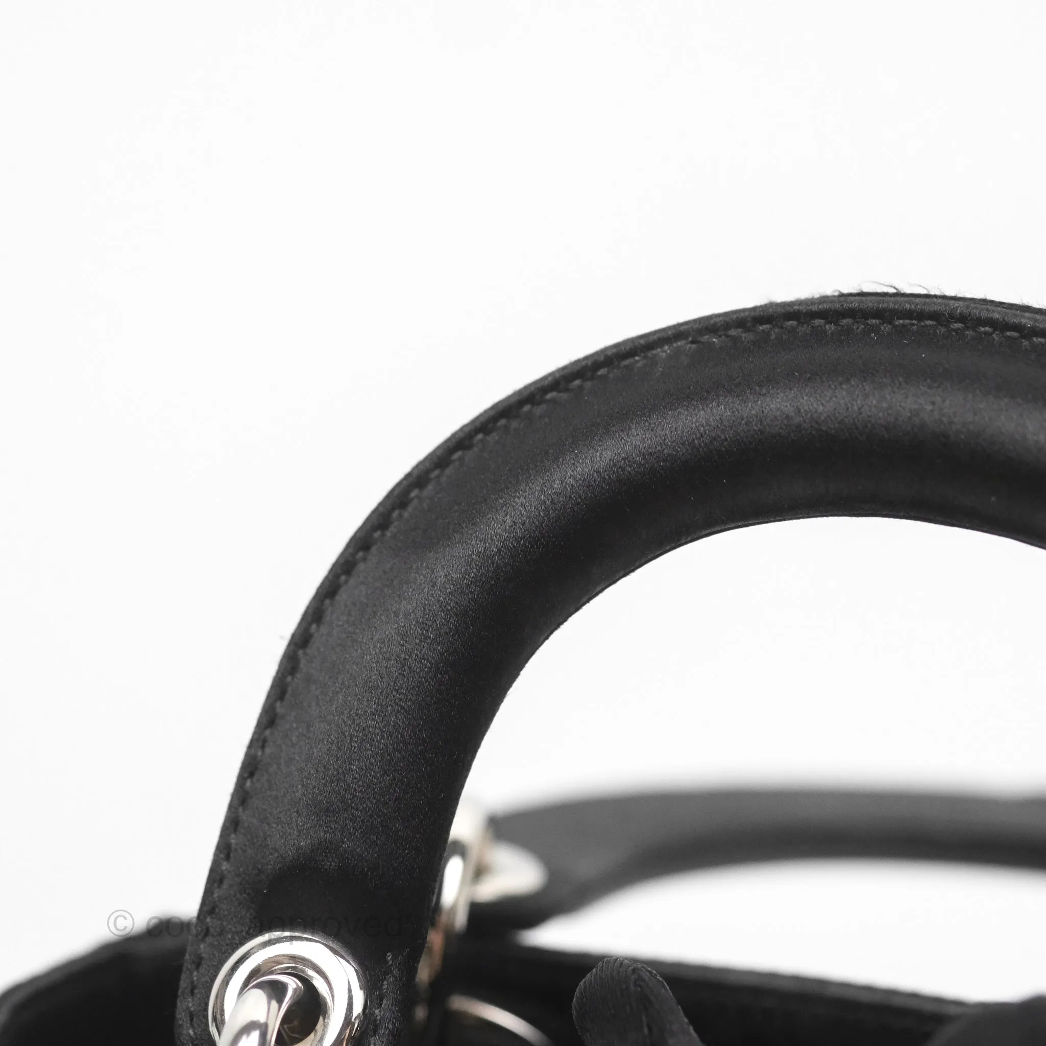 Christian Dior Mini Lady Dior Bag Black Strass Cannage Satin Silver Hardware