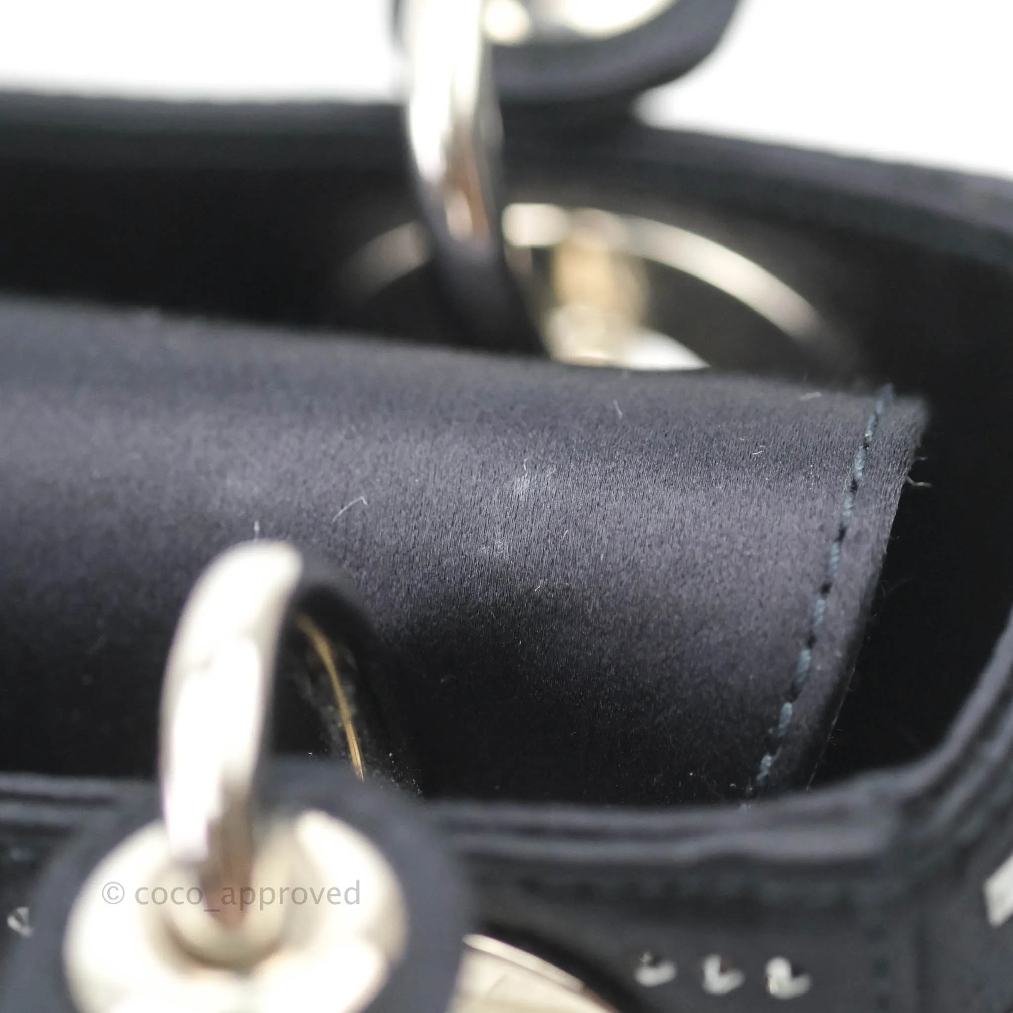 Christian Dior Mini Lady Dior Bag Black Strass Cannage Satin Silver Hardware