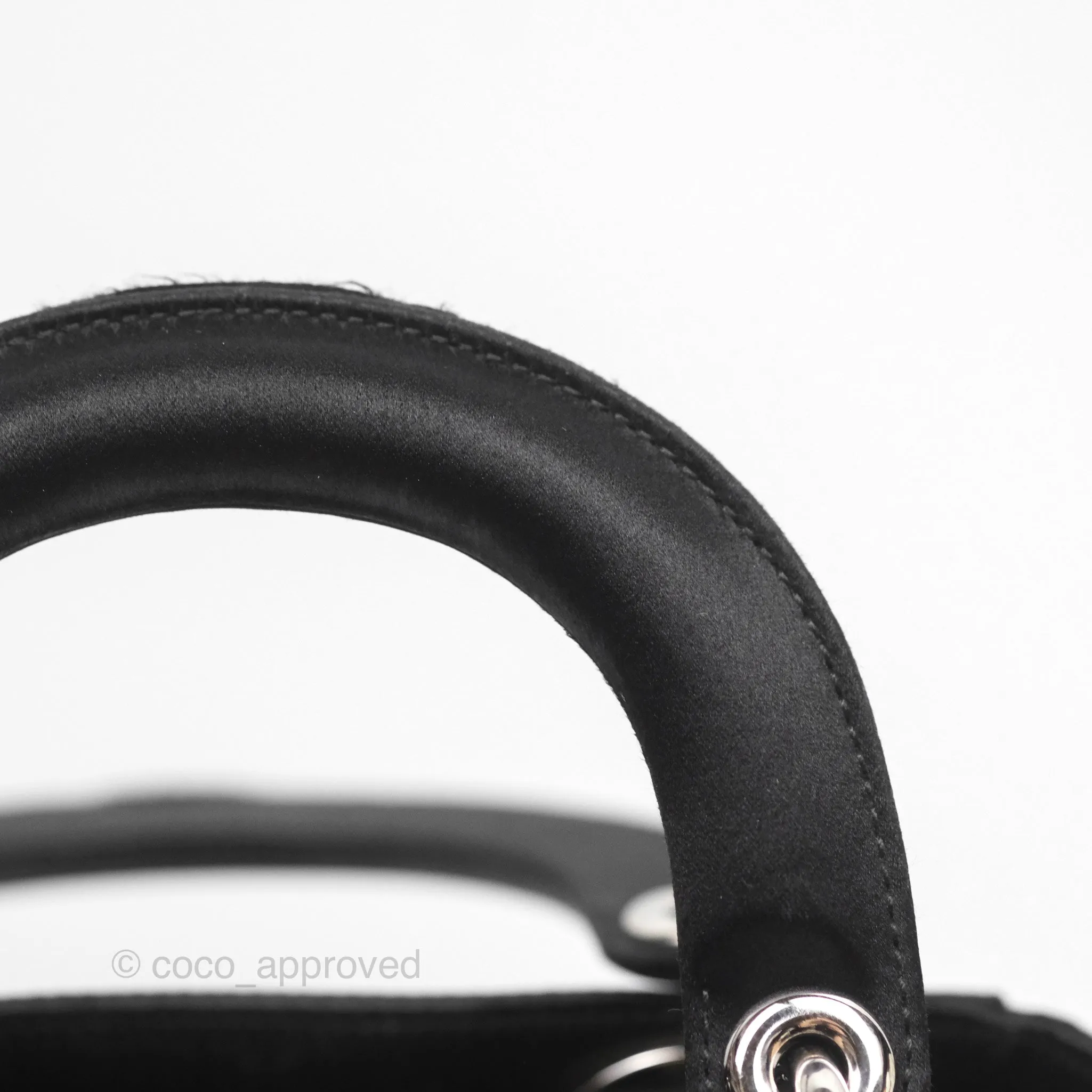Christian Dior Mini Lady Dior Bag Black Strass Cannage Satin Silver Hardware