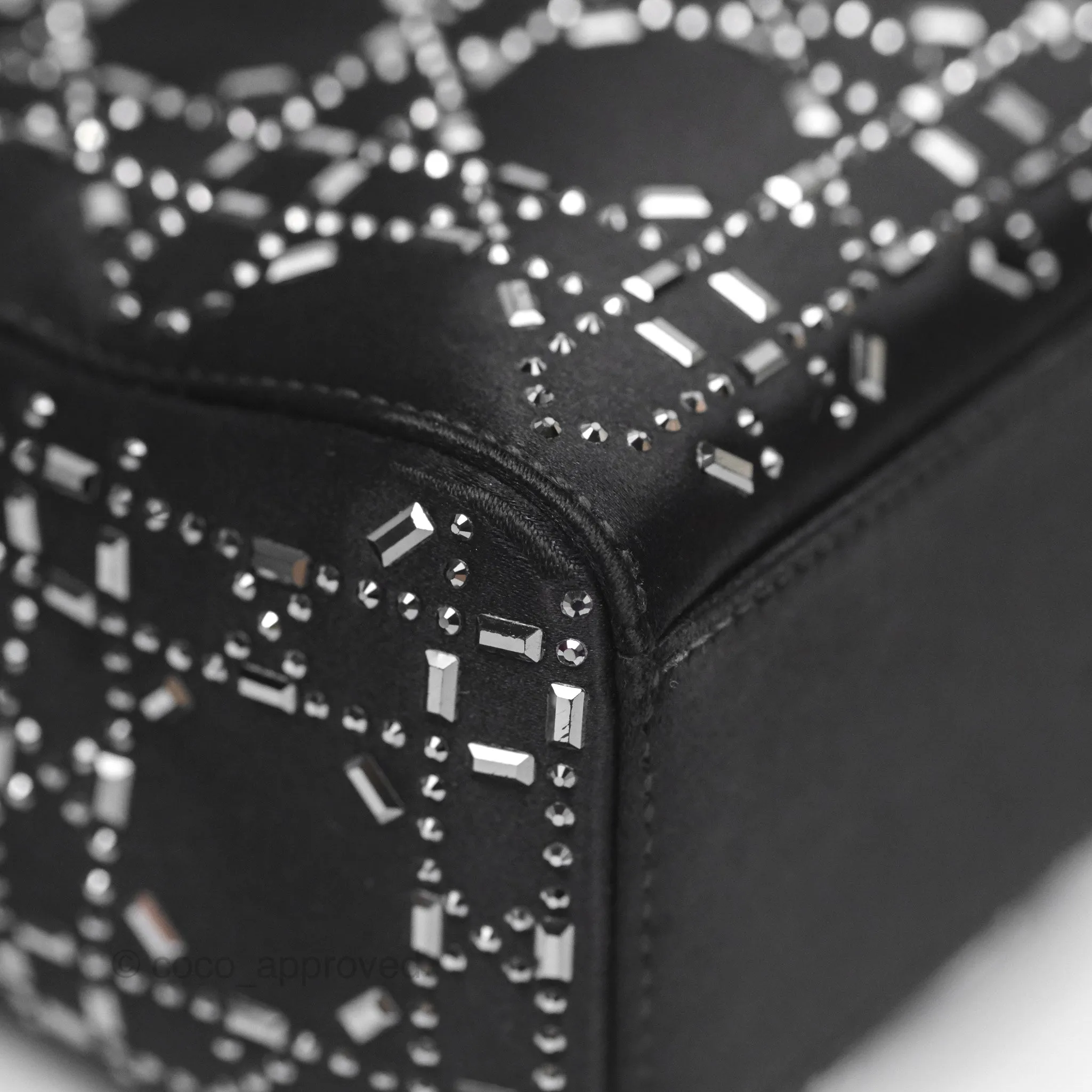 Christian Dior Mini Lady Dior Bag Black Strass Cannage Satin Silver Hardware
