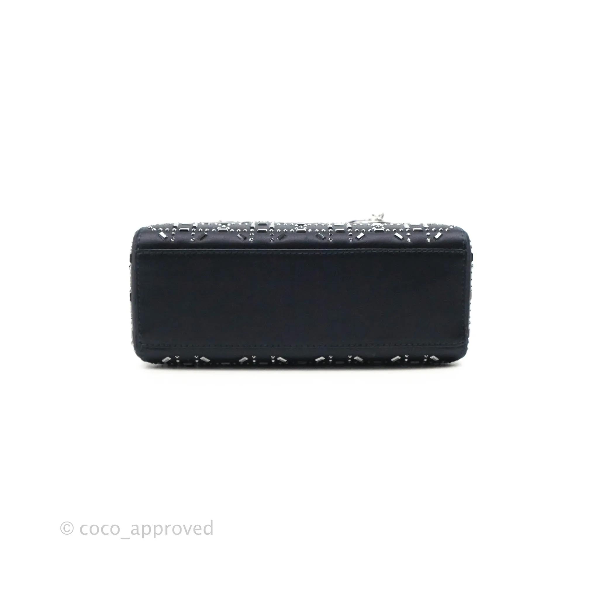 Christian Dior Mini Lady Dior Bag Black Strass Cannage Satin Silver Hardware