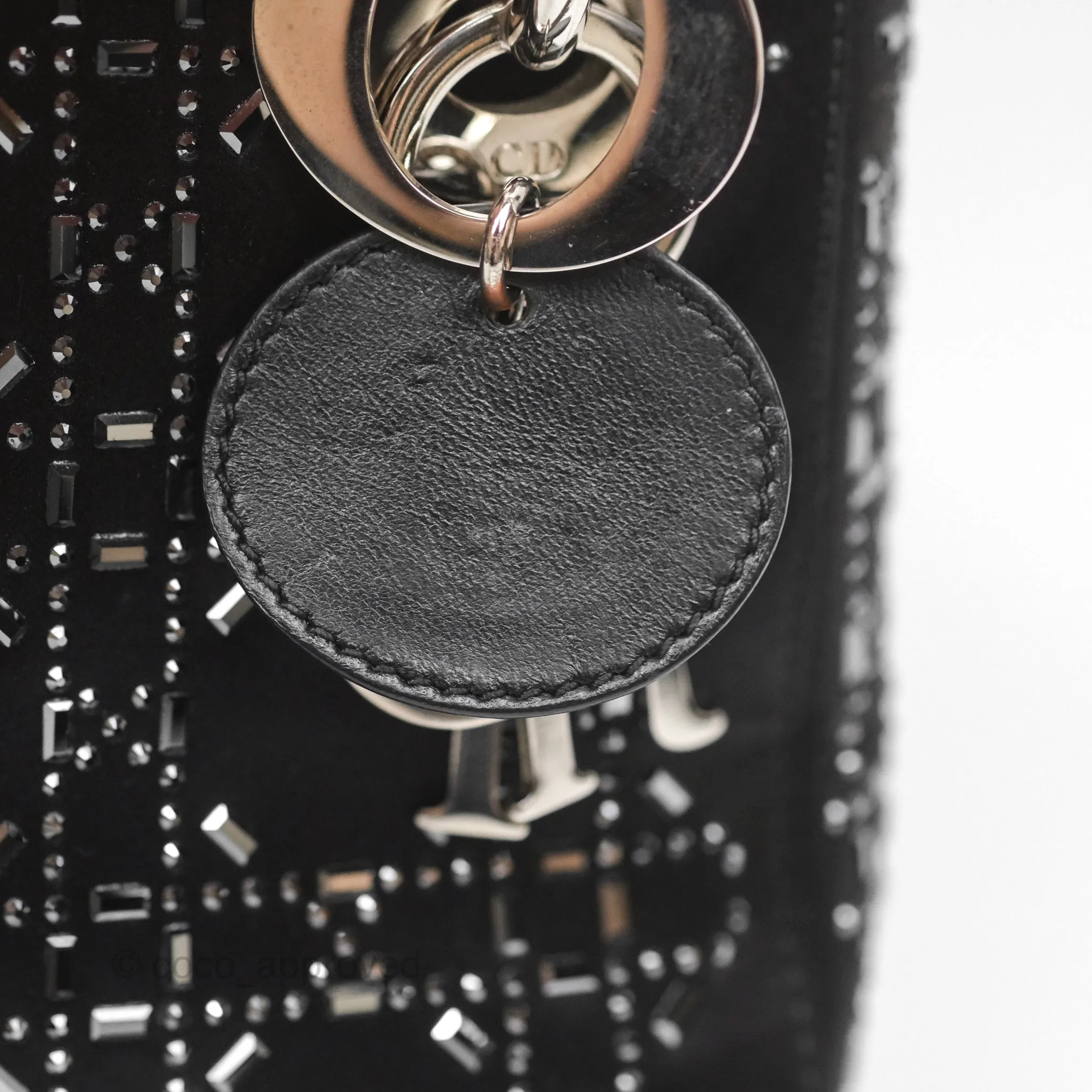 Christian Dior Mini Lady Dior Bag Black Strass Cannage Satin Silver Hardware