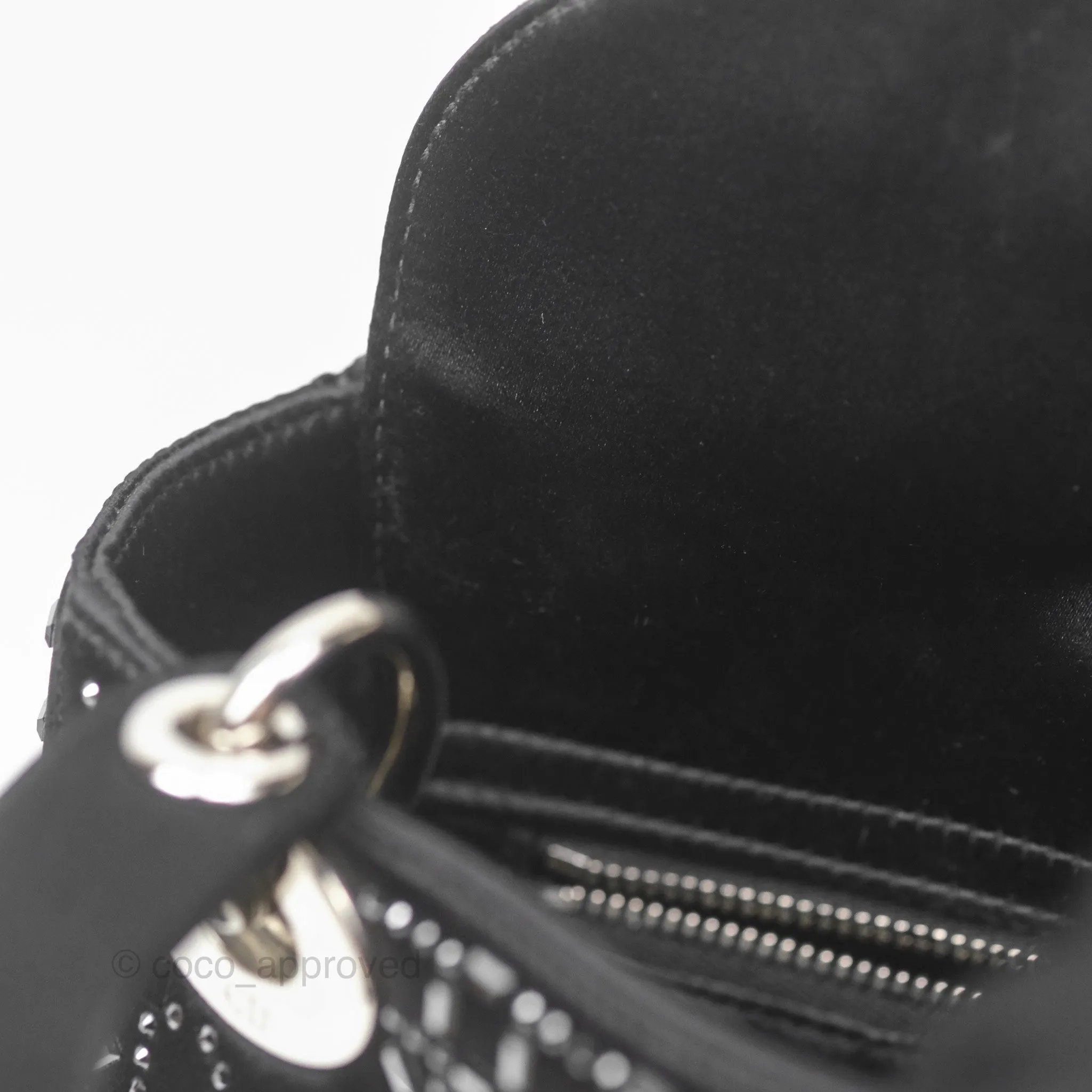 Christian Dior Mini Lady Dior Bag Black Strass Cannage Satin Silver Hardware