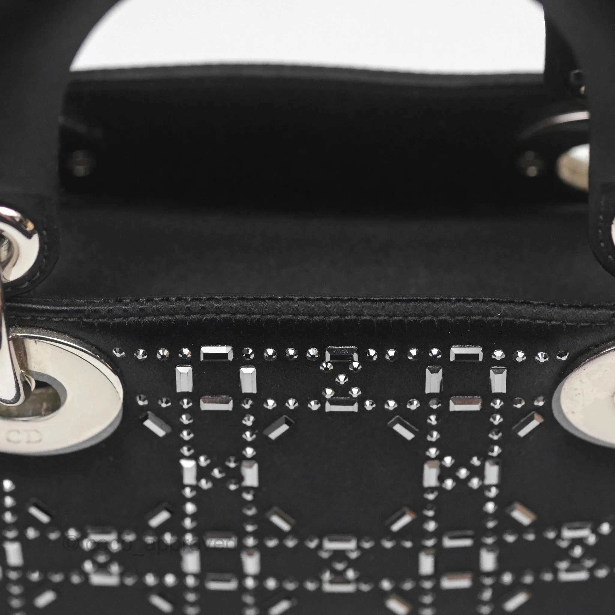 Christian Dior Mini Lady Dior Bag Black Strass Cannage Satin Silver Hardware