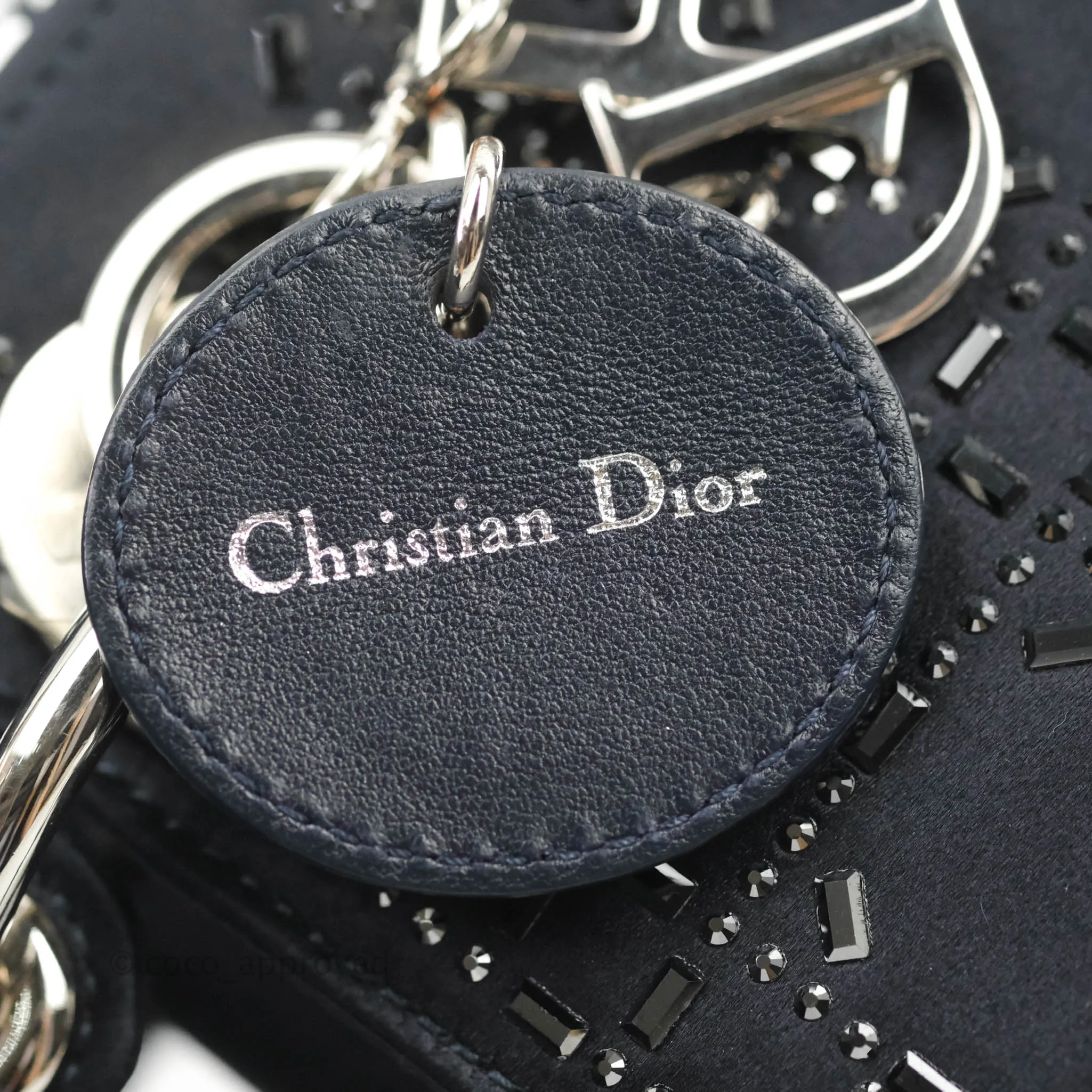 Christian Dior Mini Lady Dior Bag Black Strass Cannage Satin Silver Hardware