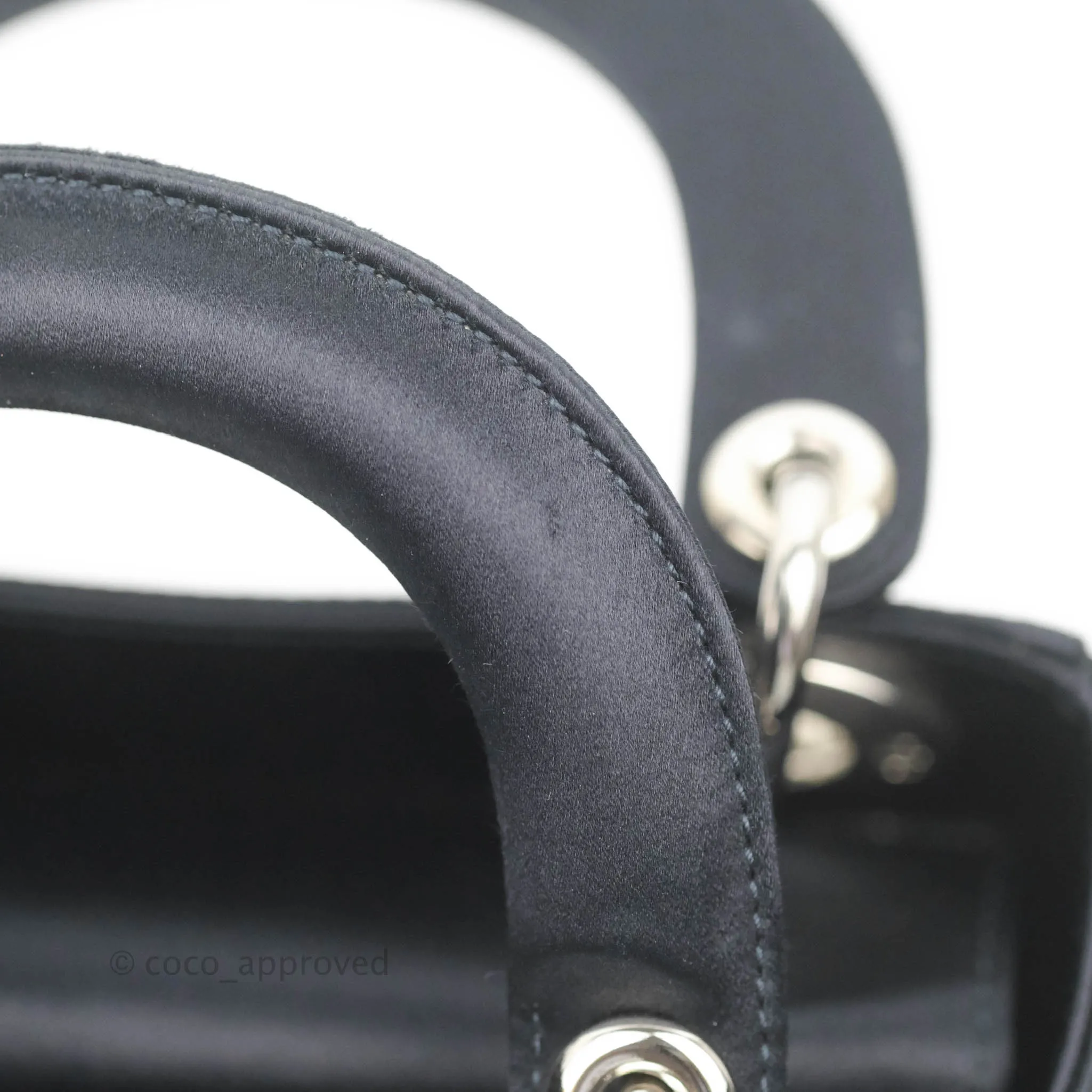 Christian Dior Mini Lady Dior Bag Black Strass Cannage Satin Silver Hardware
