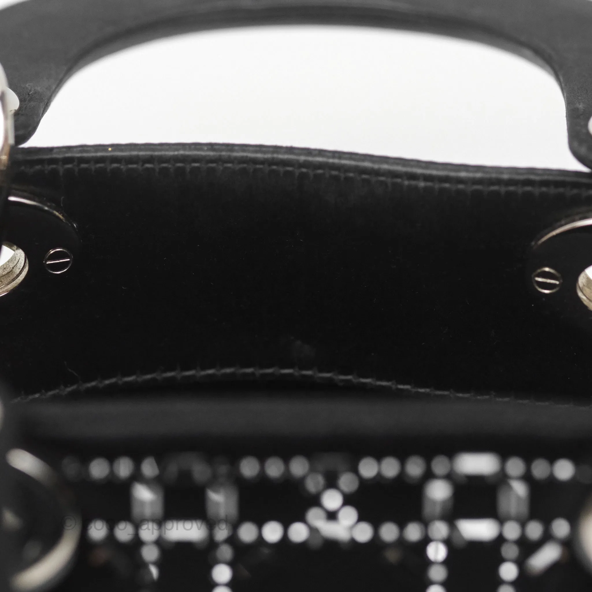 Christian Dior Mini Lady Dior Bag Black Strass Cannage Satin Silver Hardware