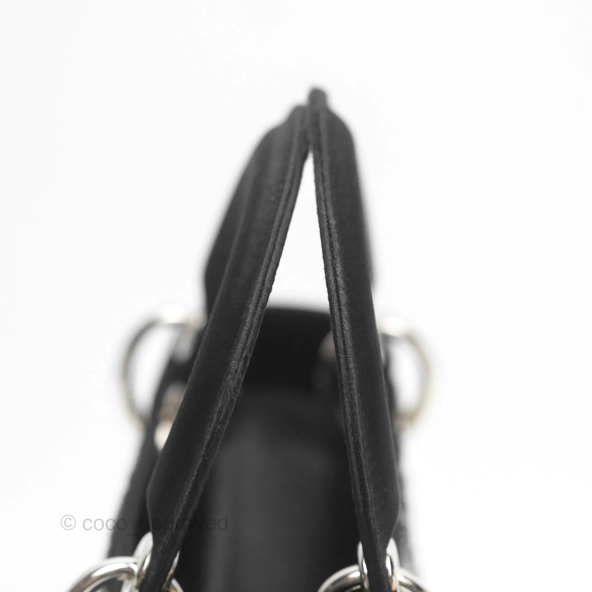 Christian Dior Mini Lady Dior Bag Black Strass Cannage Satin Silver Hardware