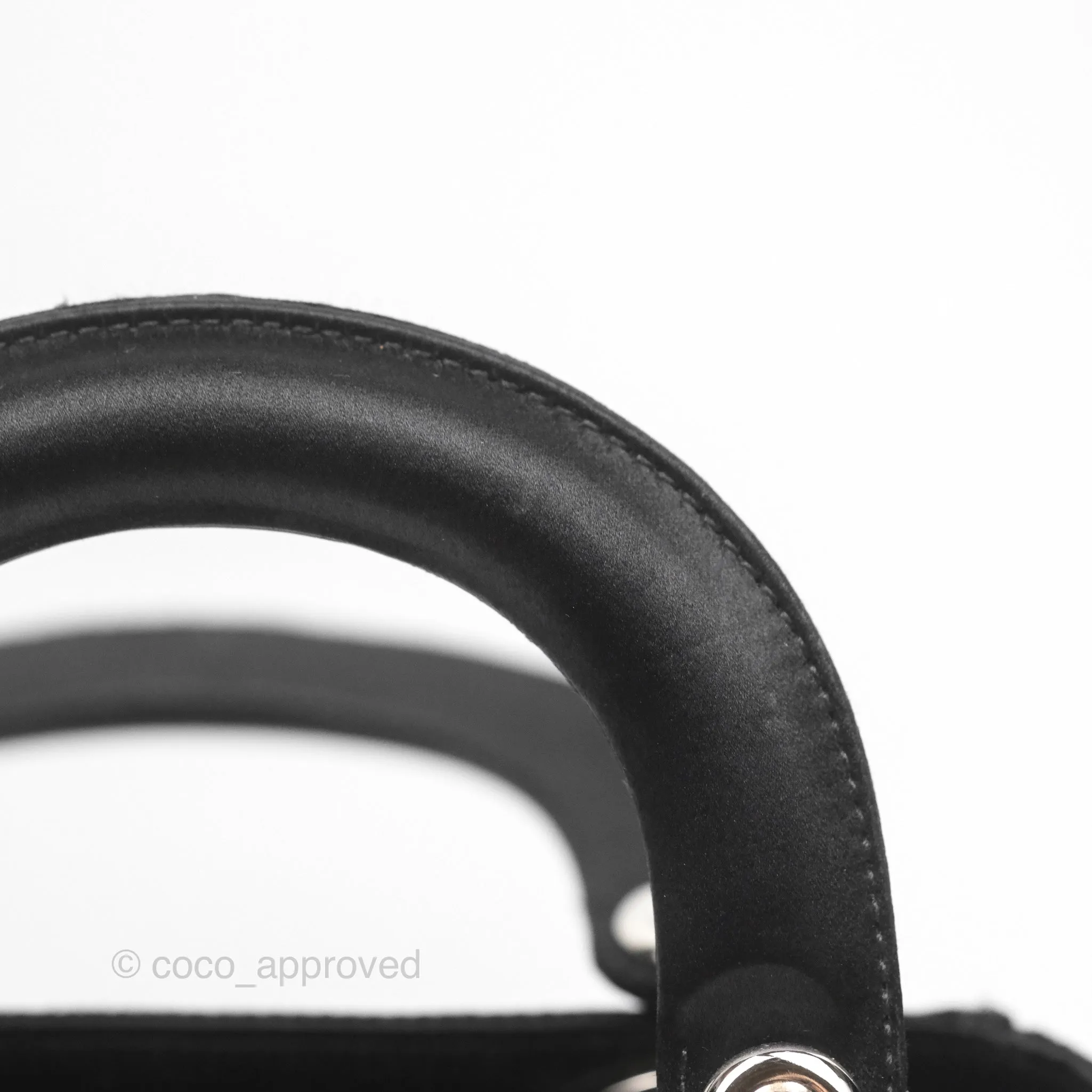 Christian Dior Mini Lady Dior Bag Black Strass Cannage Satin Silver Hardware