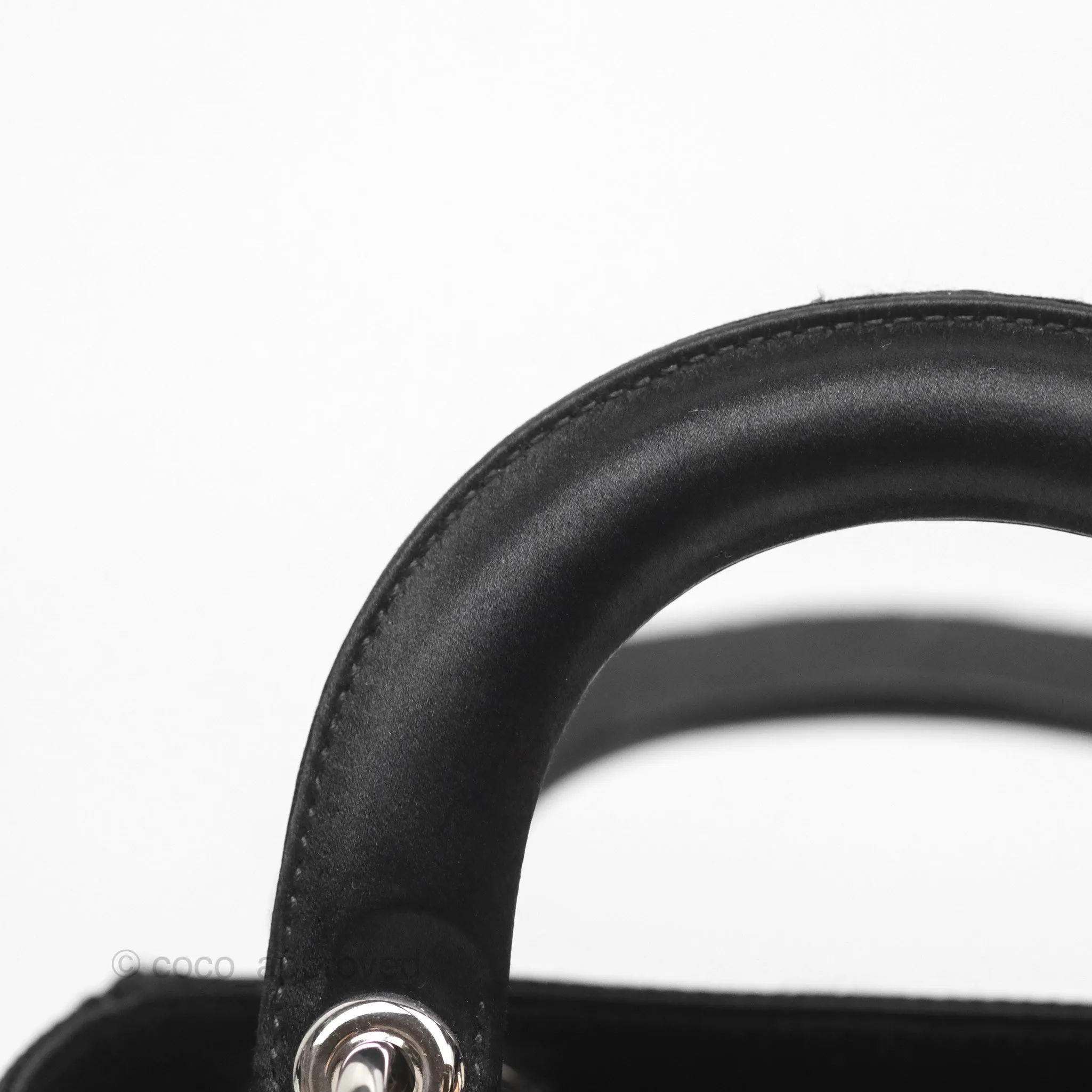 Christian Dior Mini Lady Dior Bag Black Strass Cannage Satin Silver Hardware
