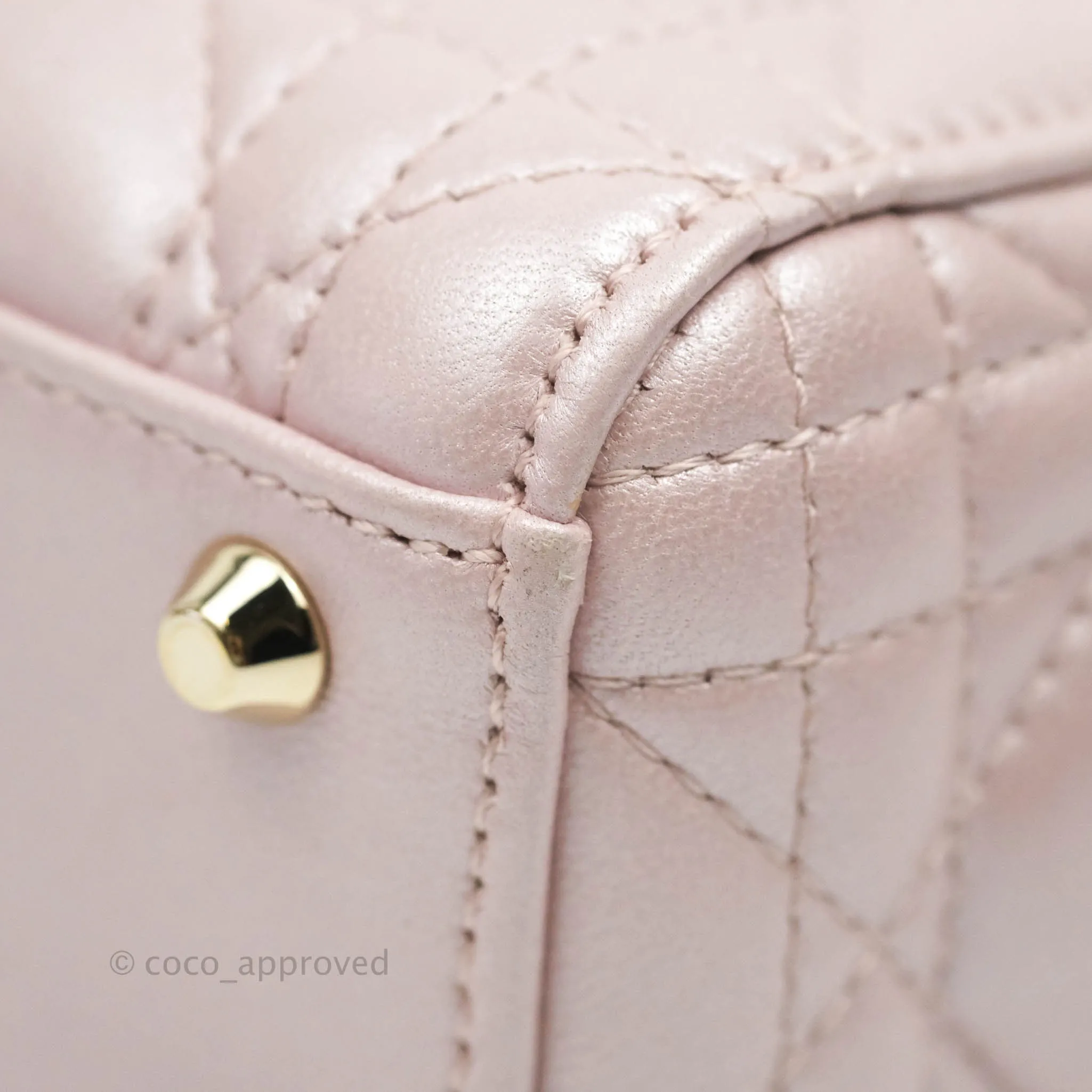 Christian Dior Mini Lady Dior Bag Cannage Lambskin Iridescent Pink Gold Hardware
