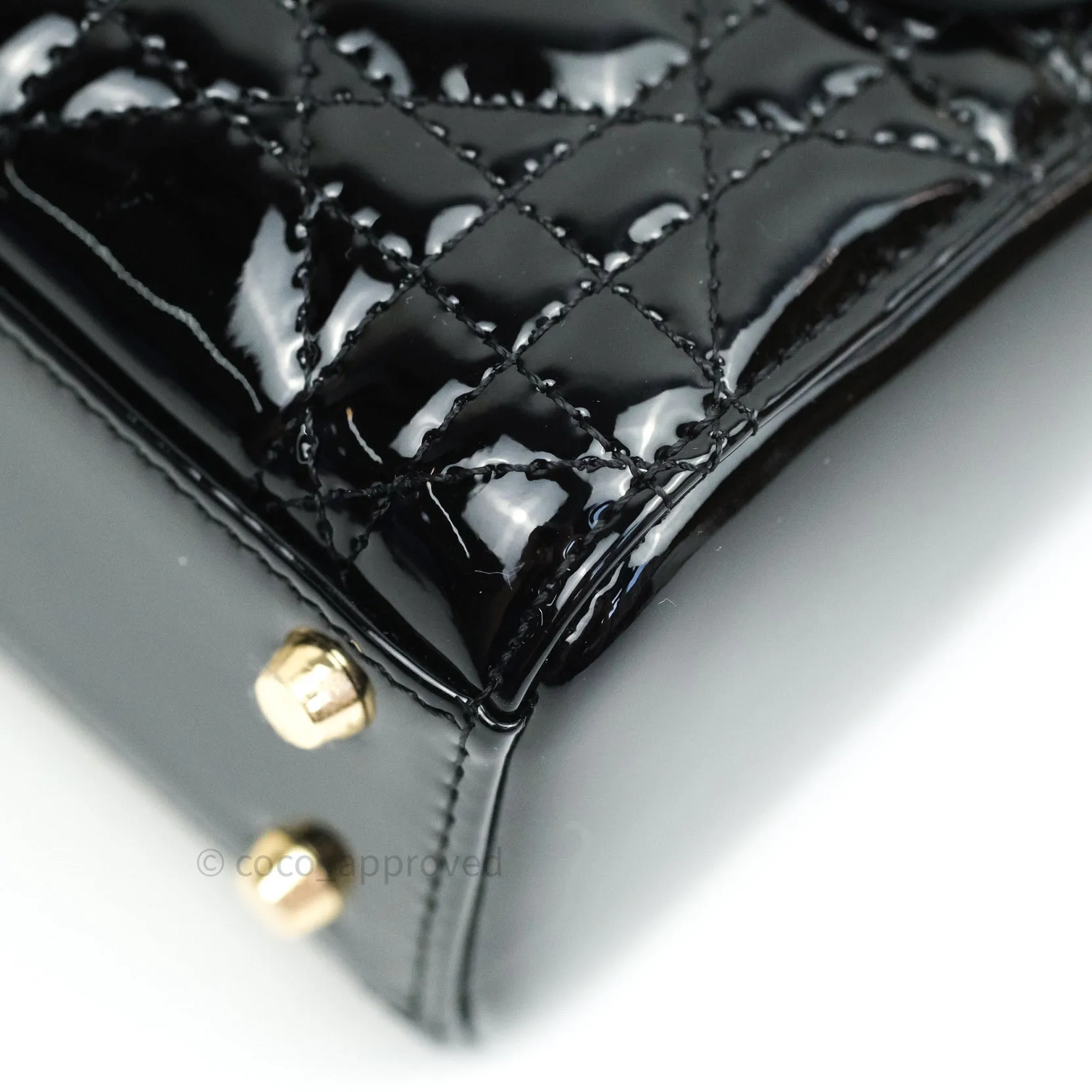 Christian Dior Mini Lady Dior Black Patent Light Gold Hardware