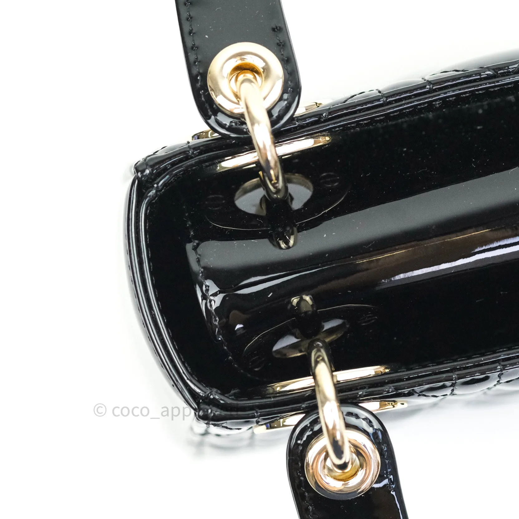 Christian Dior Mini Lady Dior Black Patent Light Gold Hardware
