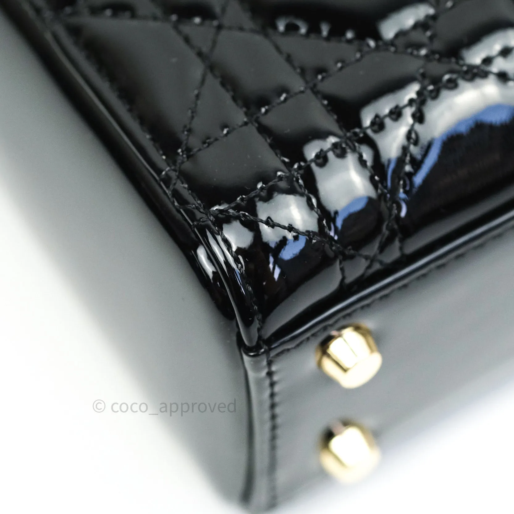Christian Dior Mini Lady Dior Black Patent Light Gold Hardware