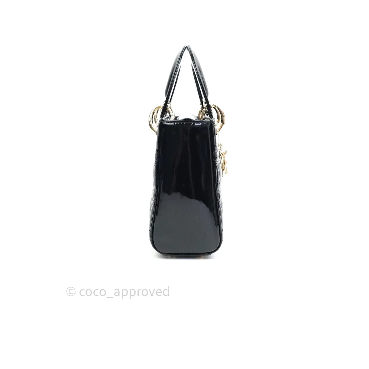 Christian Dior Mini Lady Dior Black Patent Light Gold Hardware