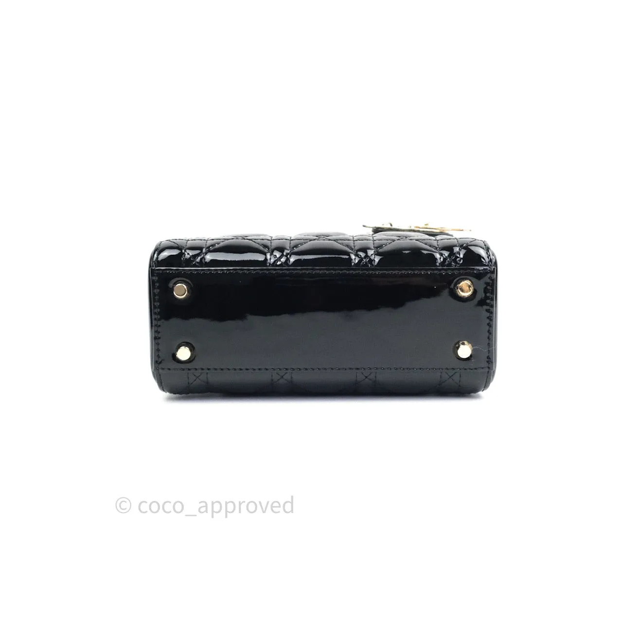 Christian Dior Mini Lady Dior Black Patent Light Gold Hardware