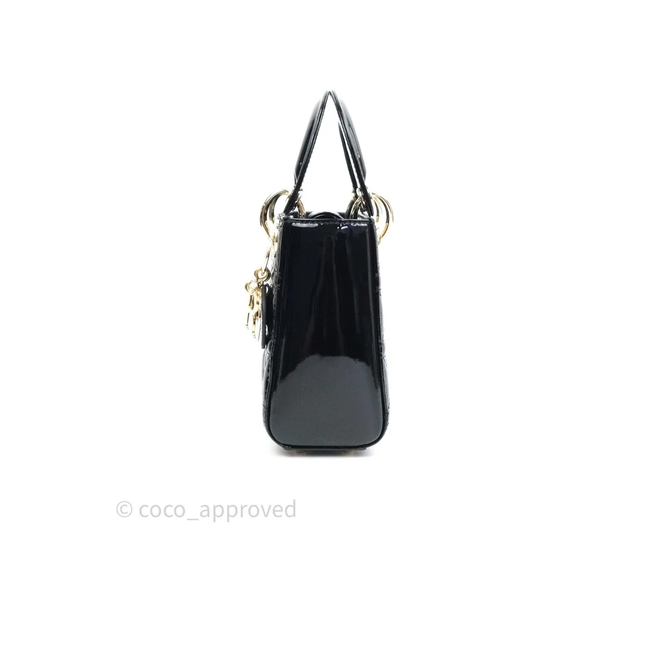 Christian Dior Mini Lady Dior Black Patent Light Gold Hardware