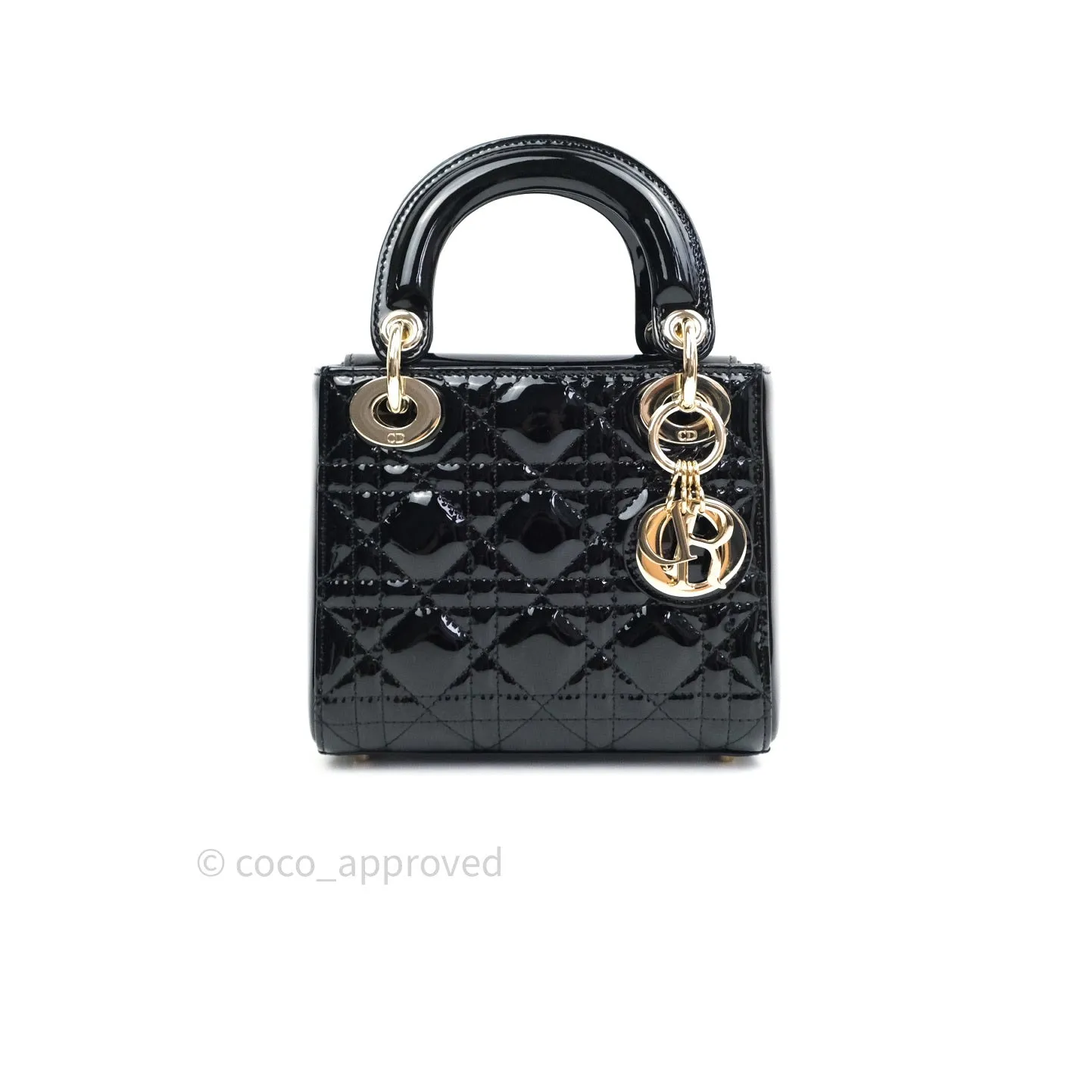 Christian Dior Mini Lady Dior Black Patent Light Gold Hardware
