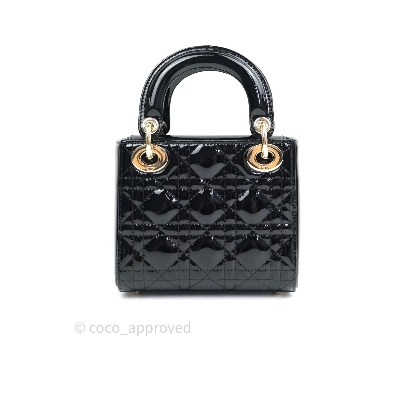 Christian Dior Mini Lady Dior Black Patent Light Gold Hardware