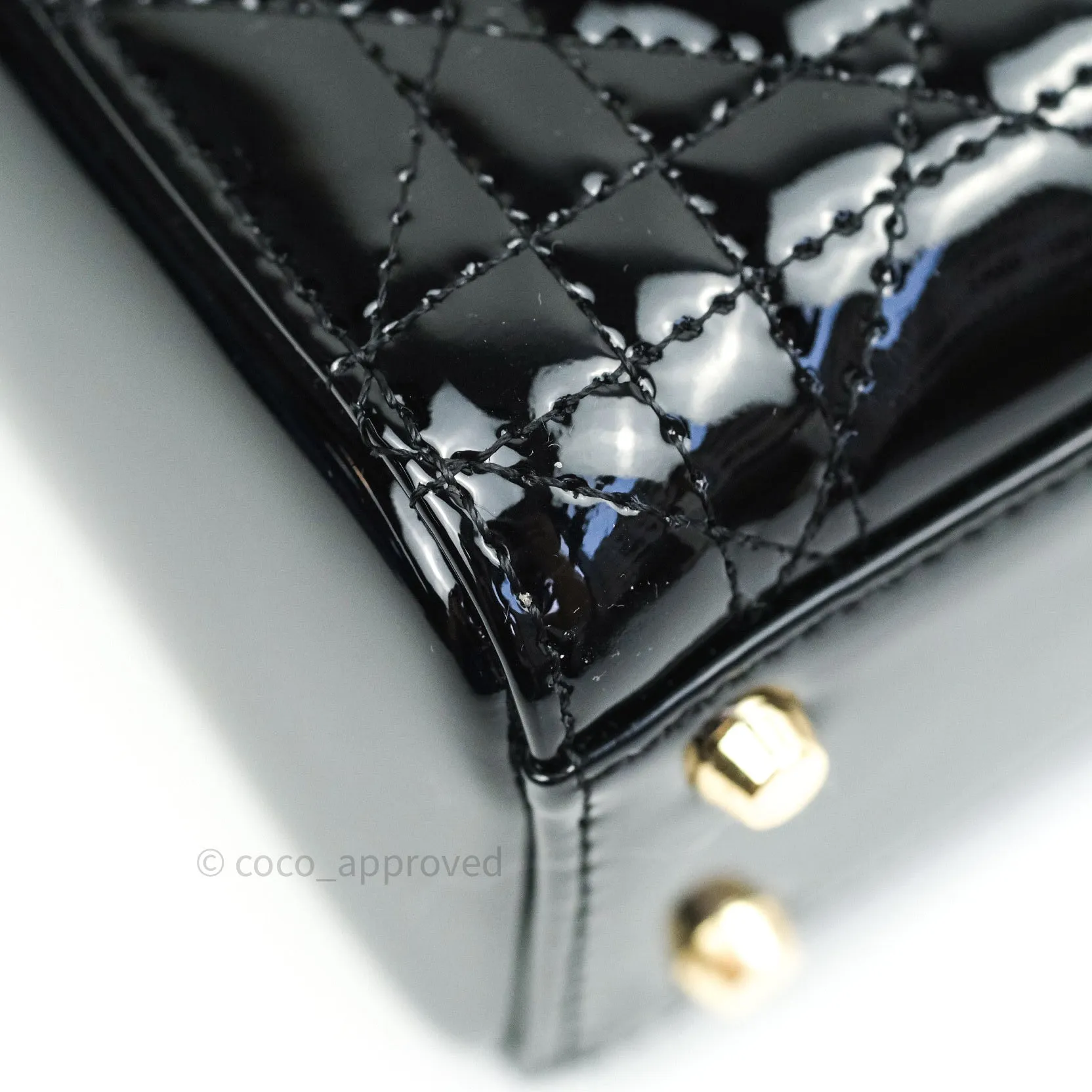 Christian Dior Mini Lady Dior Black Patent Light Gold Hardware
