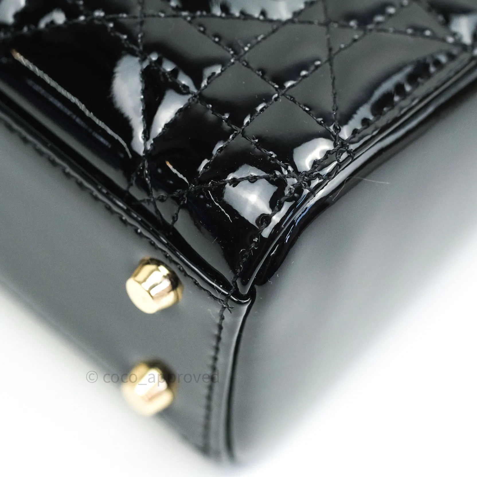 Christian Dior Mini Lady Dior Black Patent Light Gold Hardware