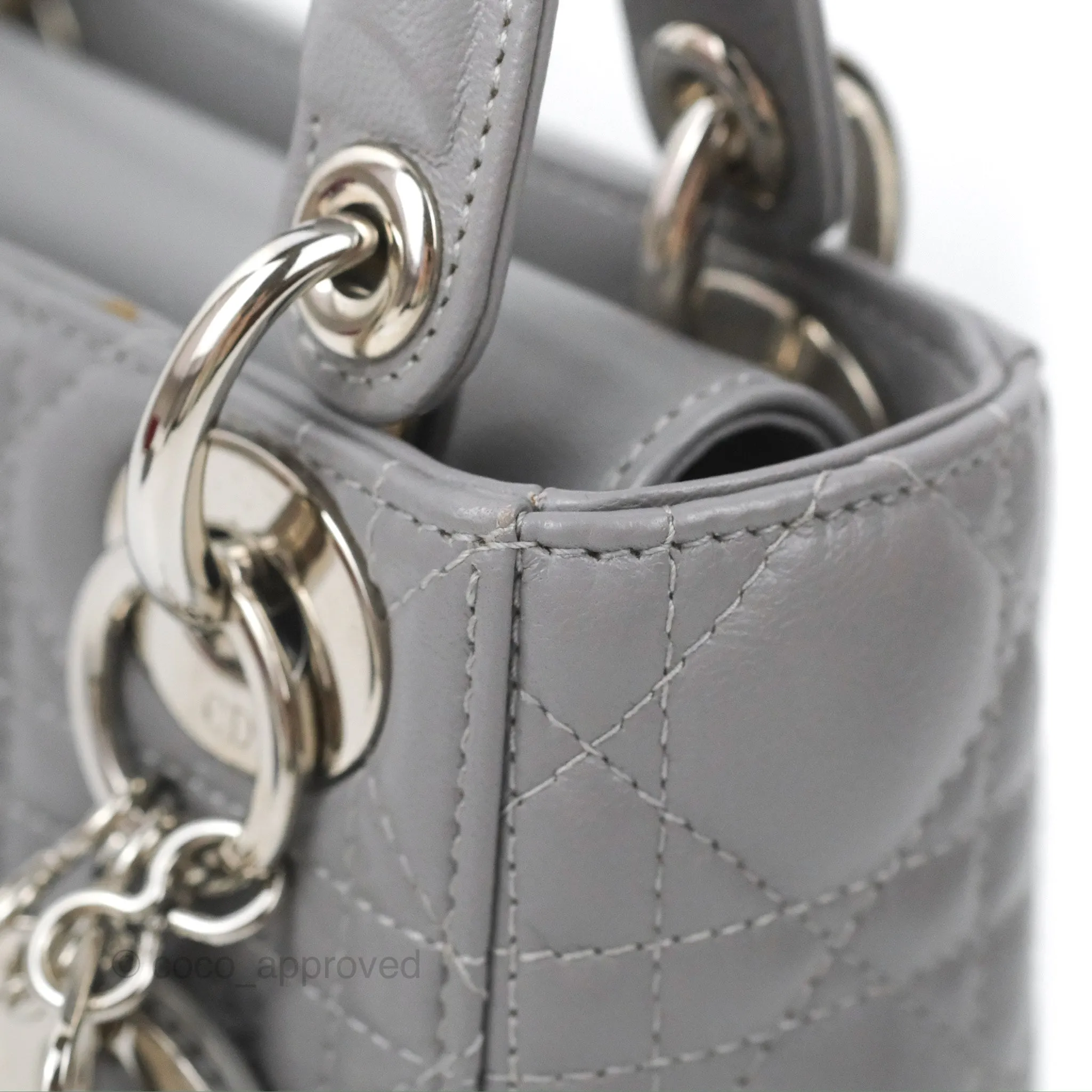 Christian Dior Mini Lady Dior Grey Lambskin Cannage Silver Hardware