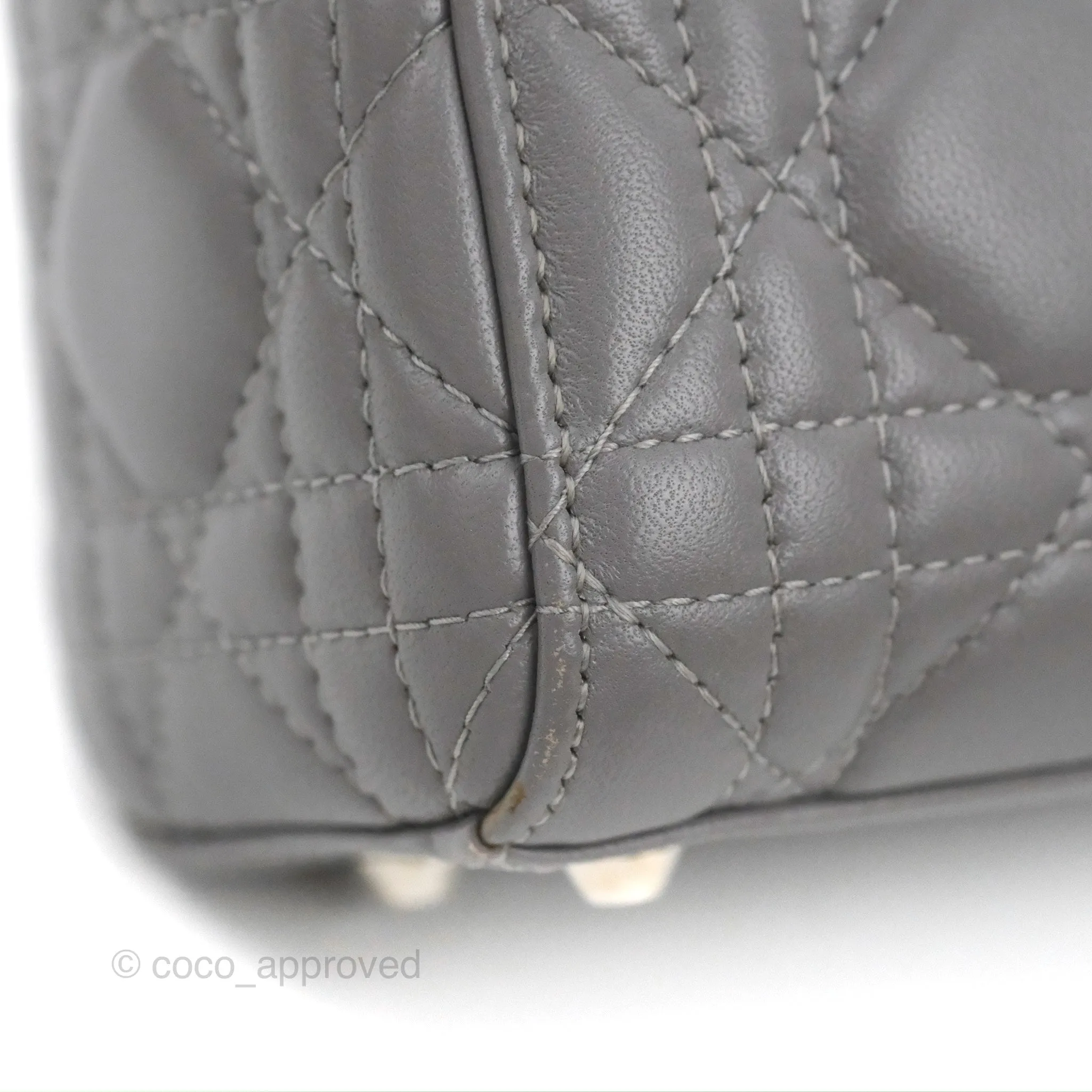 Christian Dior Mini Lady Dior Grey Lambskin Cannage Silver Hardware