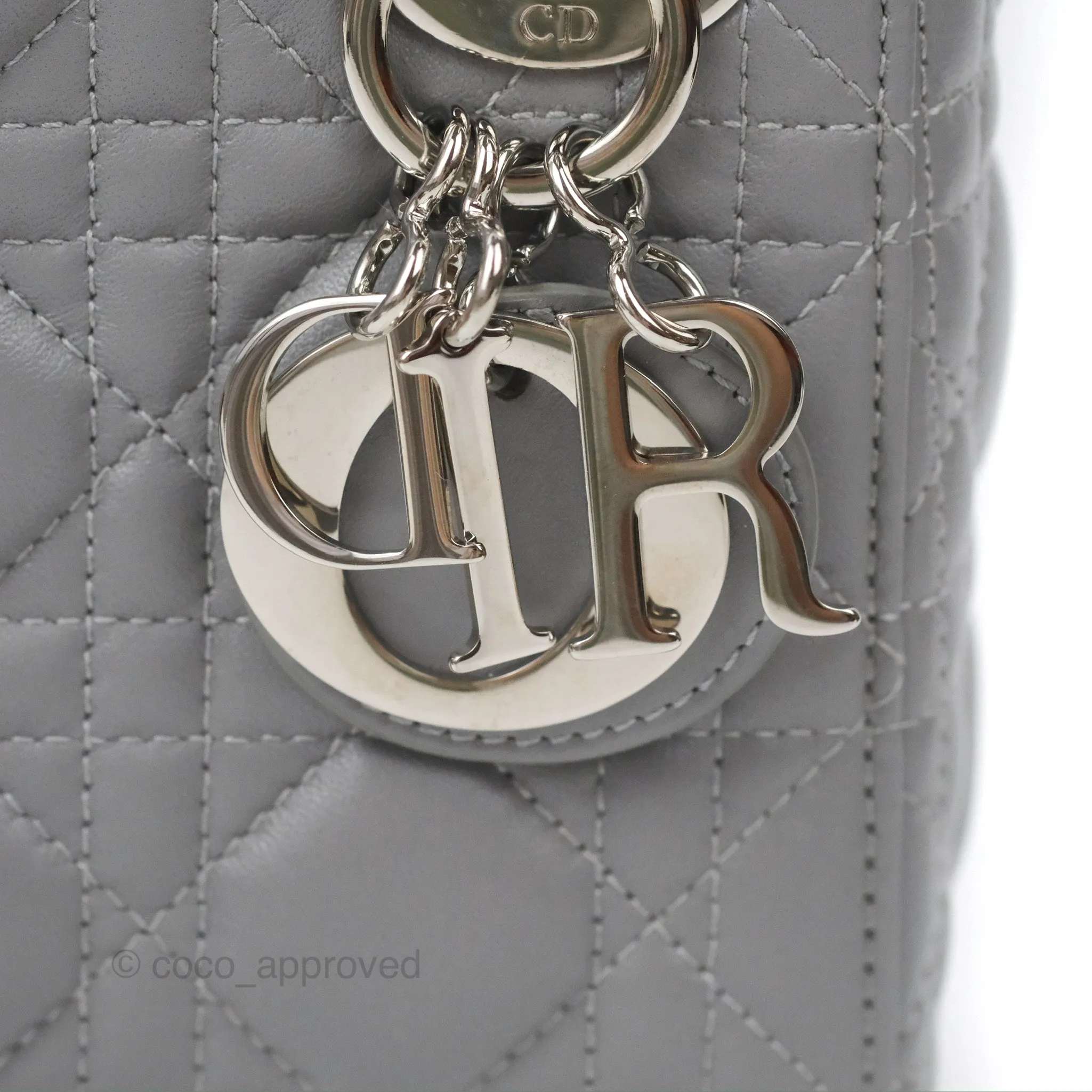 Christian Dior Mini Lady Dior Grey Lambskin Cannage Silver Hardware