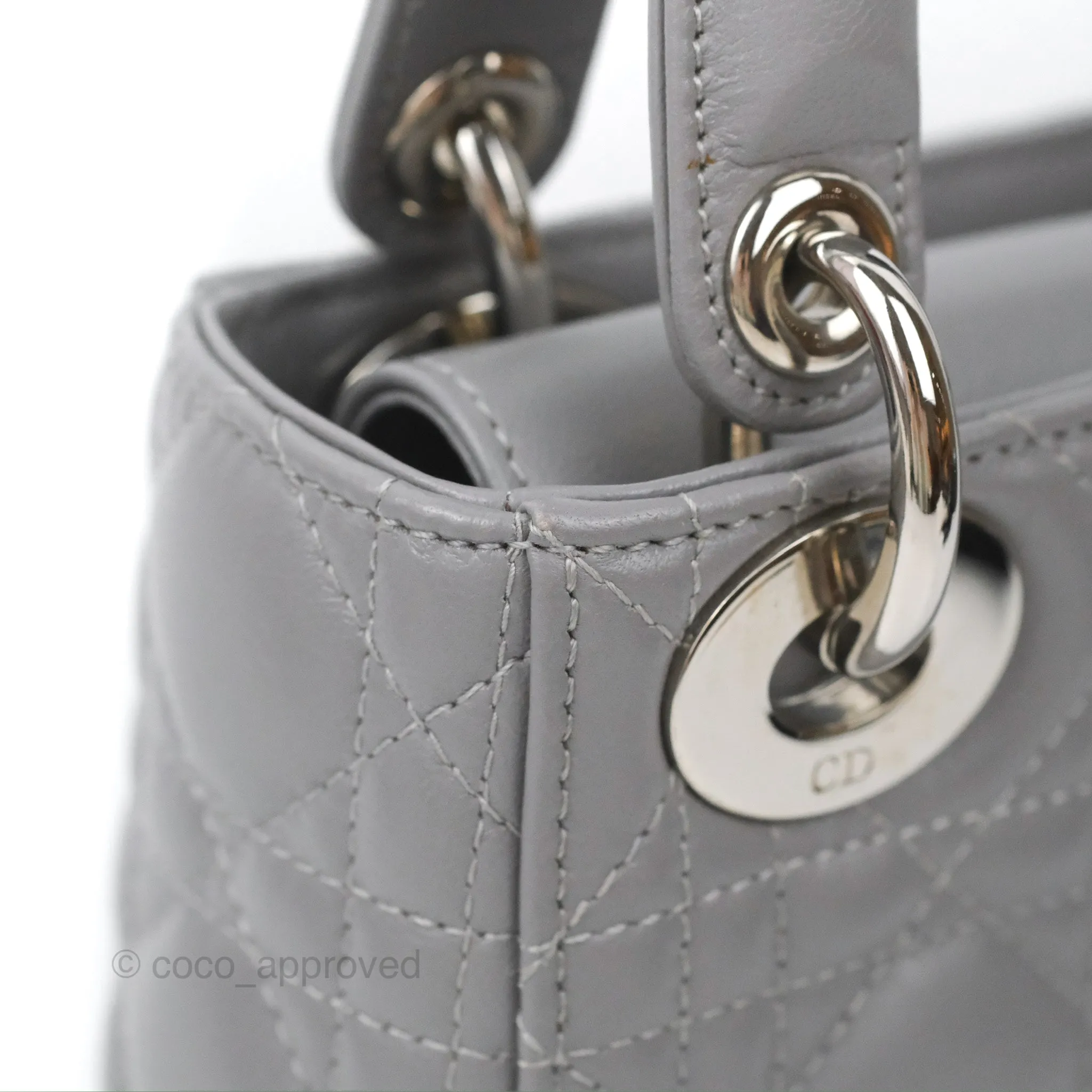 Christian Dior Mini Lady Dior Grey Lambskin Cannage Silver Hardware