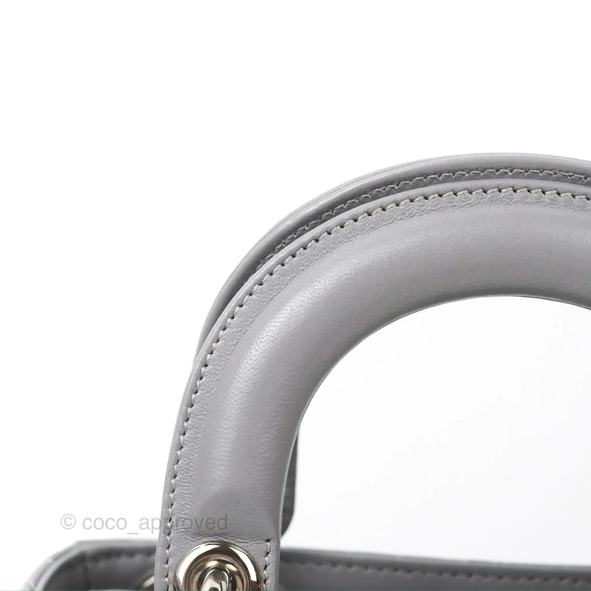 Christian Dior Mini Lady Dior Grey Lambskin Cannage Silver Hardware