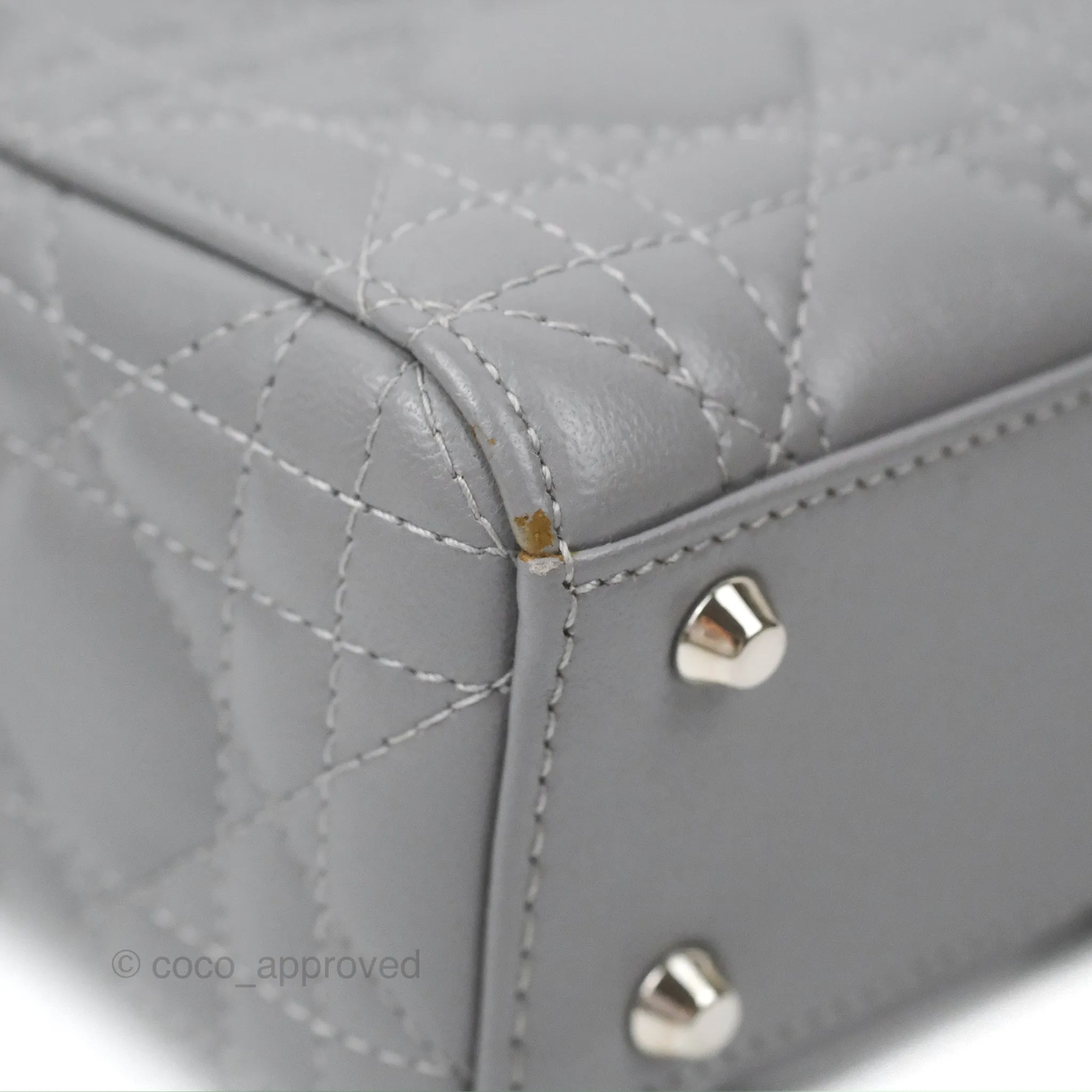 Christian Dior Mini Lady Dior Grey Lambskin Cannage Silver Hardware
