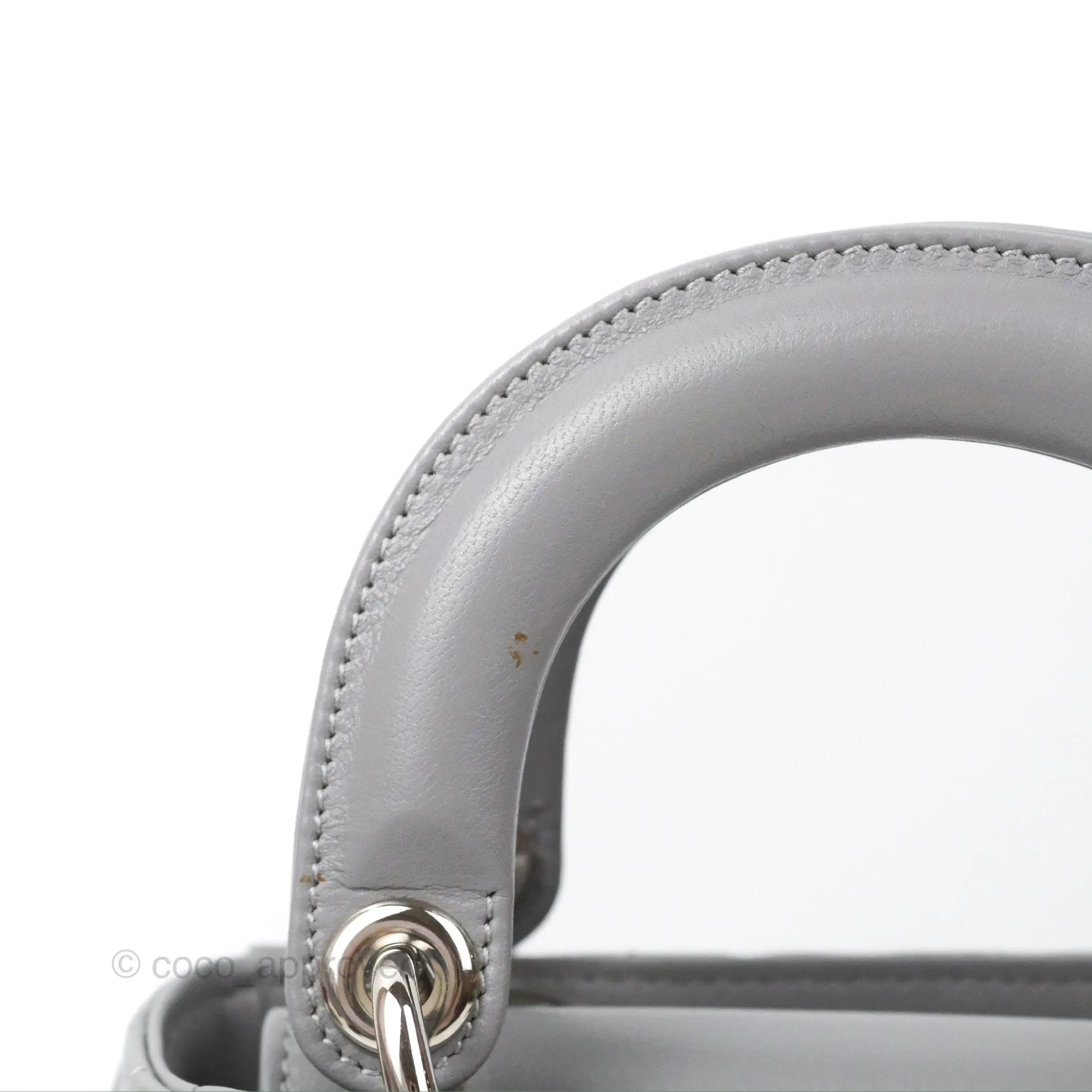 Christian Dior Mini Lady Dior Grey Lambskin Cannage Silver Hardware