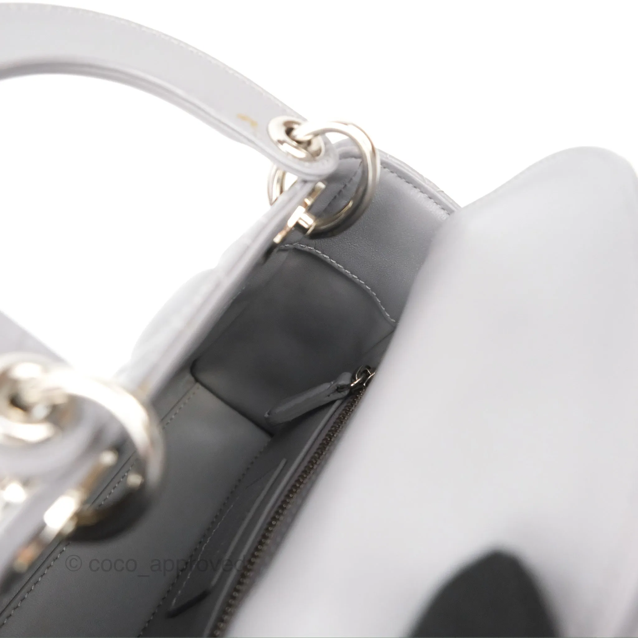 Christian Dior Mini Lady Dior Grey Lambskin Cannage Silver Hardware