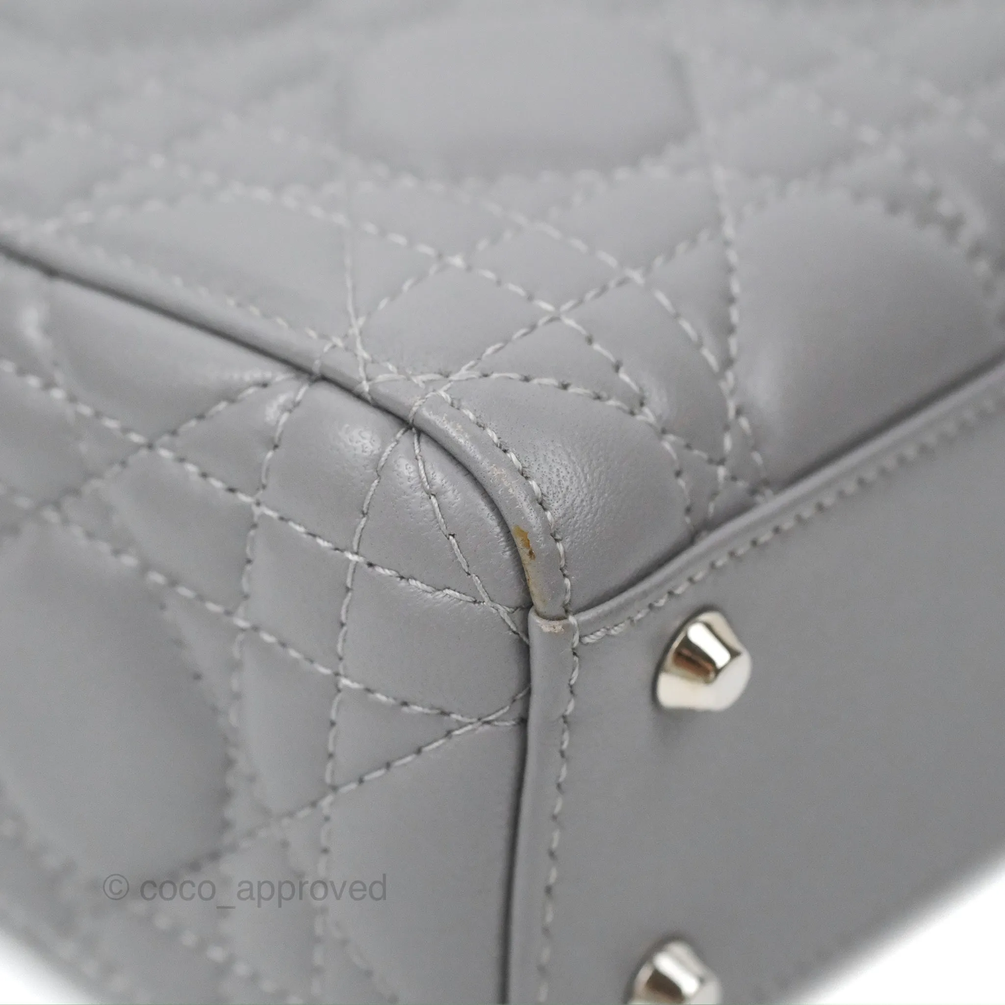 Christian Dior Mini Lady Dior Grey Lambskin Cannage Silver Hardware
