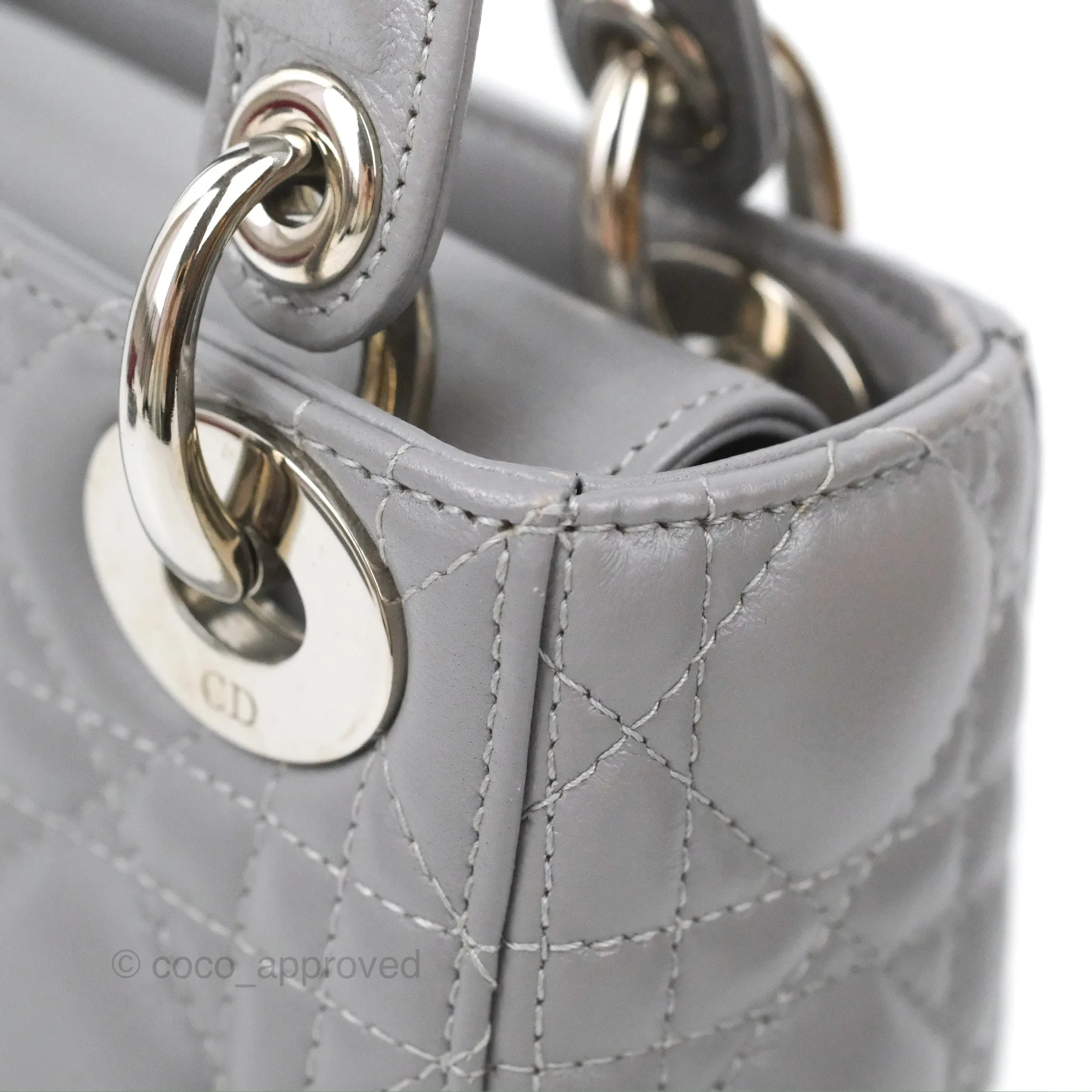Christian Dior Mini Lady Dior Grey Lambskin Cannage Silver Hardware
