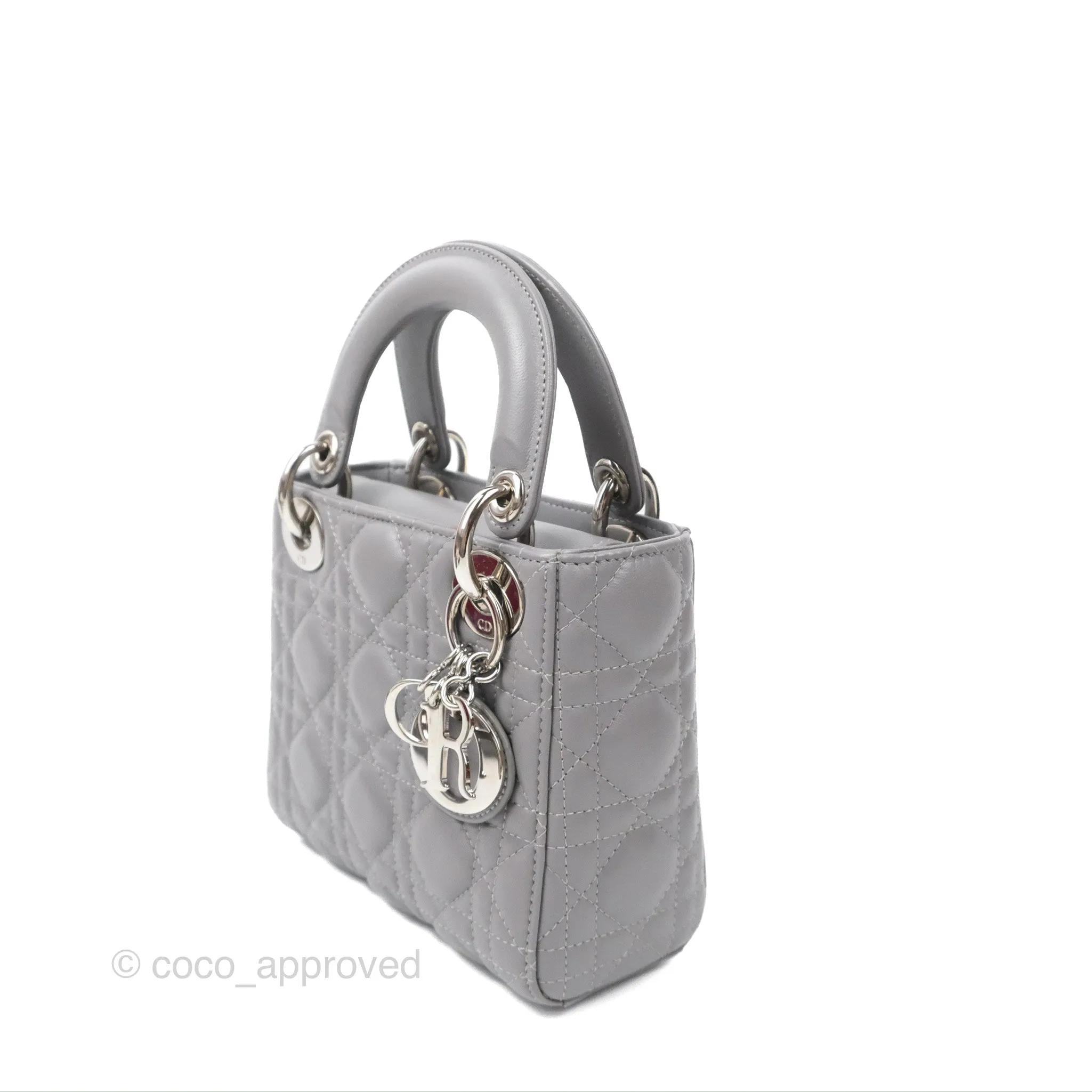 Christian Dior Mini Lady Dior Grey Lambskin Cannage Silver Hardware