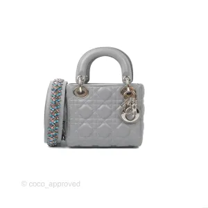 Christian Dior Mini Lady Dior Grey Lambskin Cannage Silver Hardware