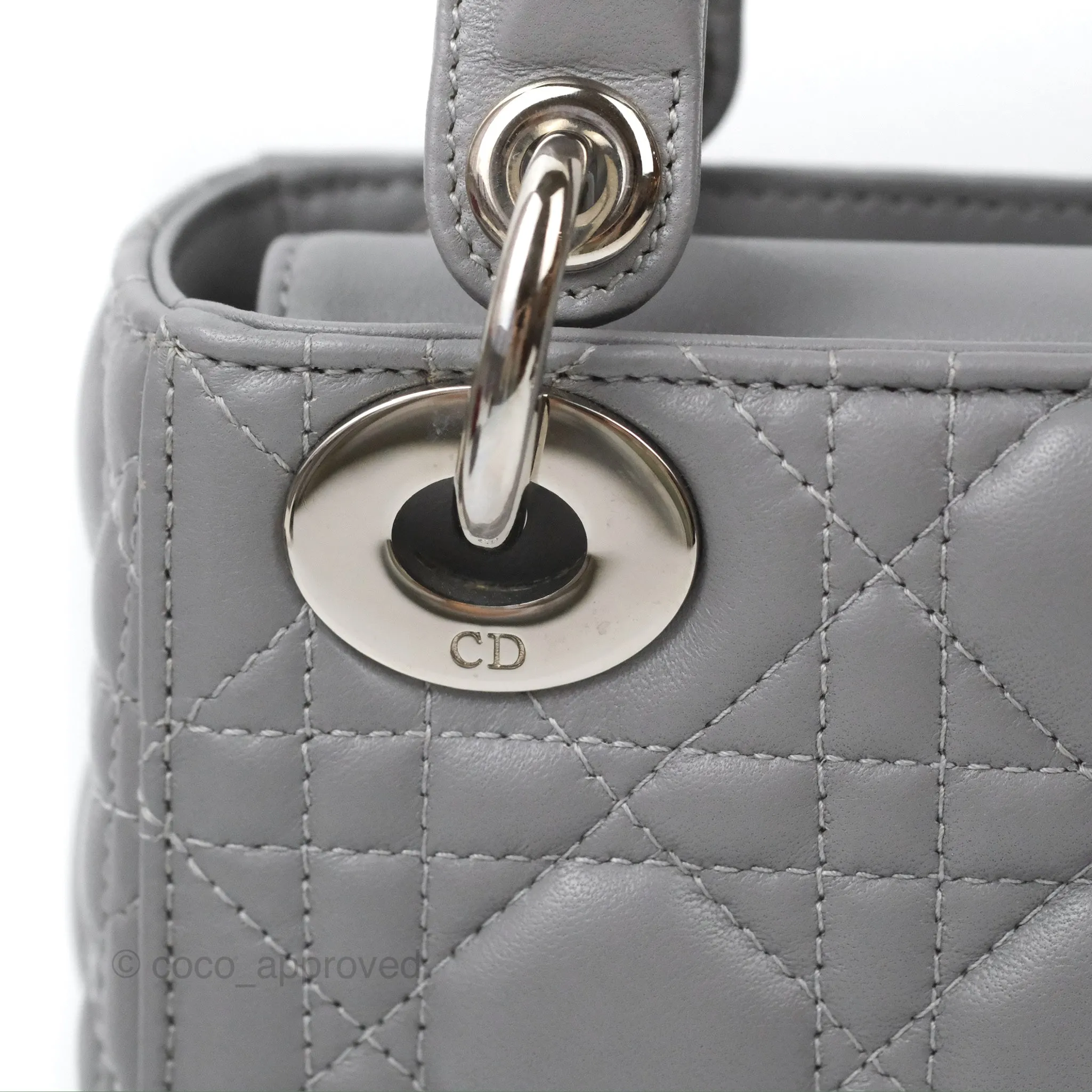 Christian Dior Mini Lady Dior Grey Lambskin Cannage Silver Hardware